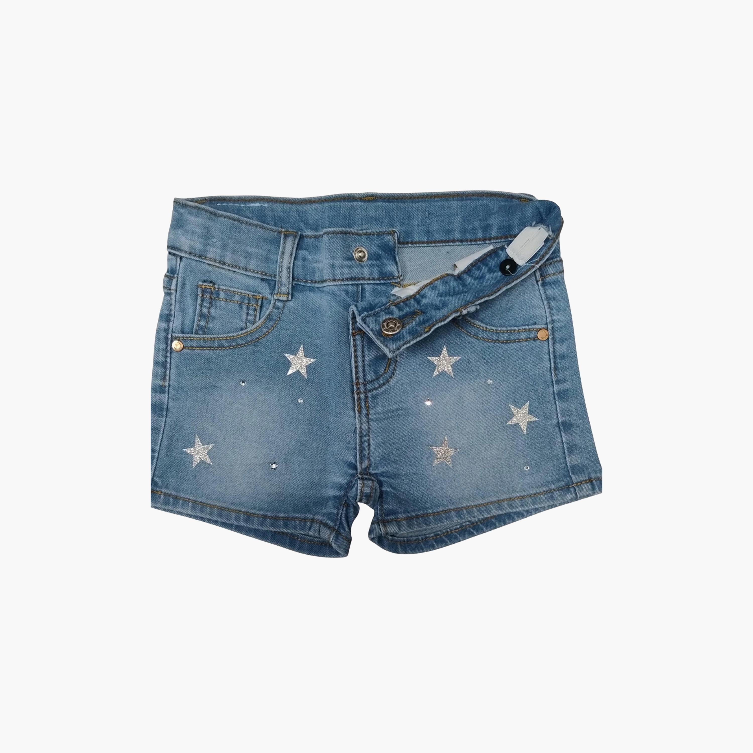 Babyqlo Star Printed Adjustable Waist Denim Shorts-girls-clothing-bottoms-shorts-image-4