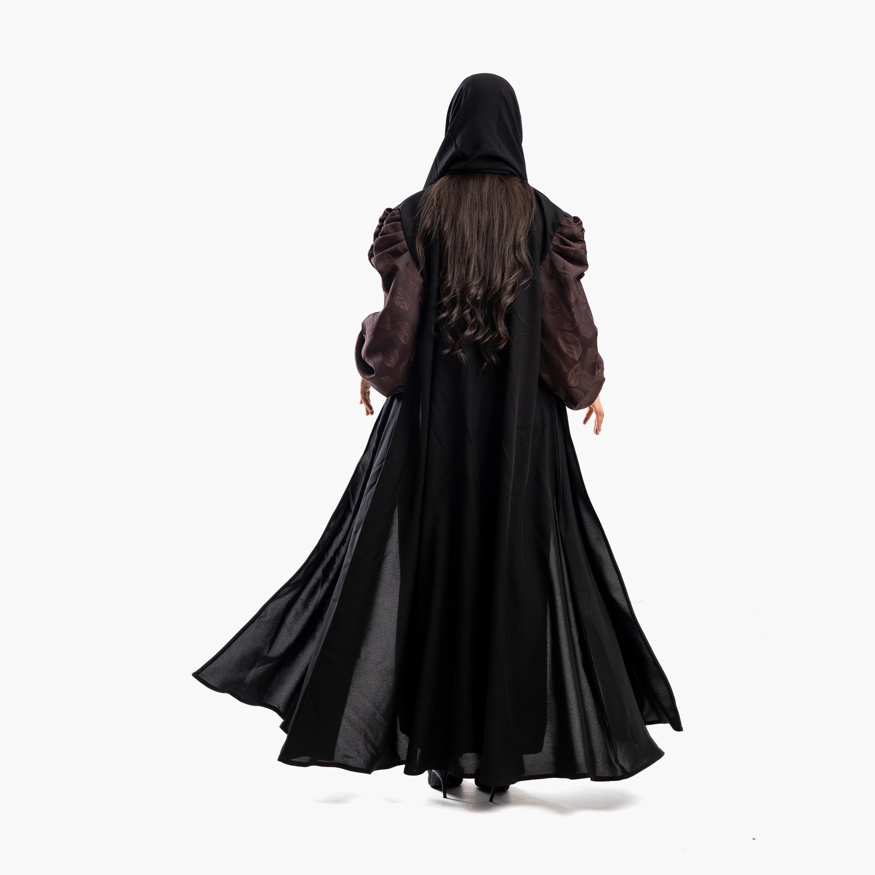 Zahiyh Colour Blocked Notch Lapel Collar Classic Abaya with Hijab-women-arabicclothing-abayas-image-4