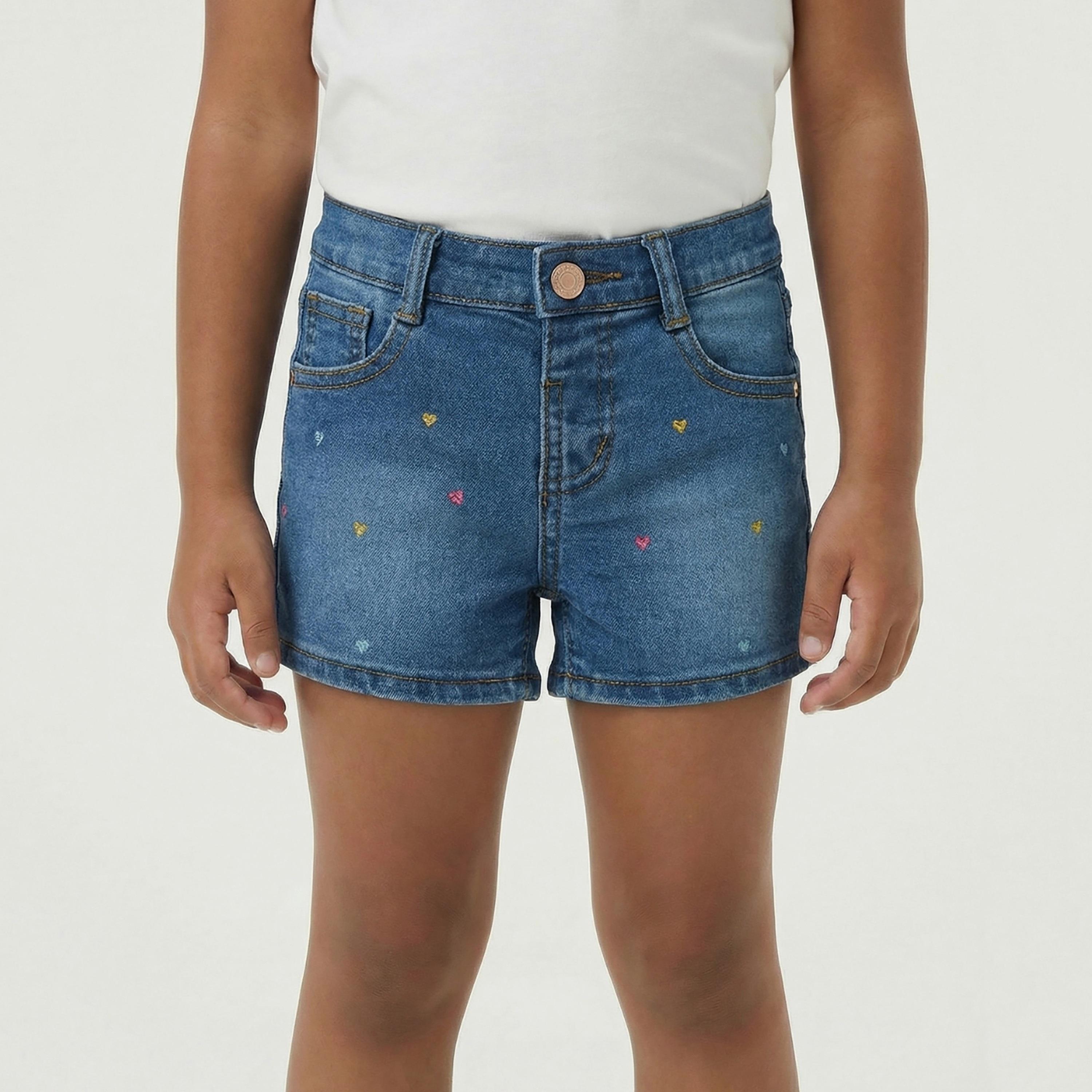 Babyqlo Heart Printed Adjustable Waist Denim Shorts-girls-clothing-bottoms-shorts-image-1