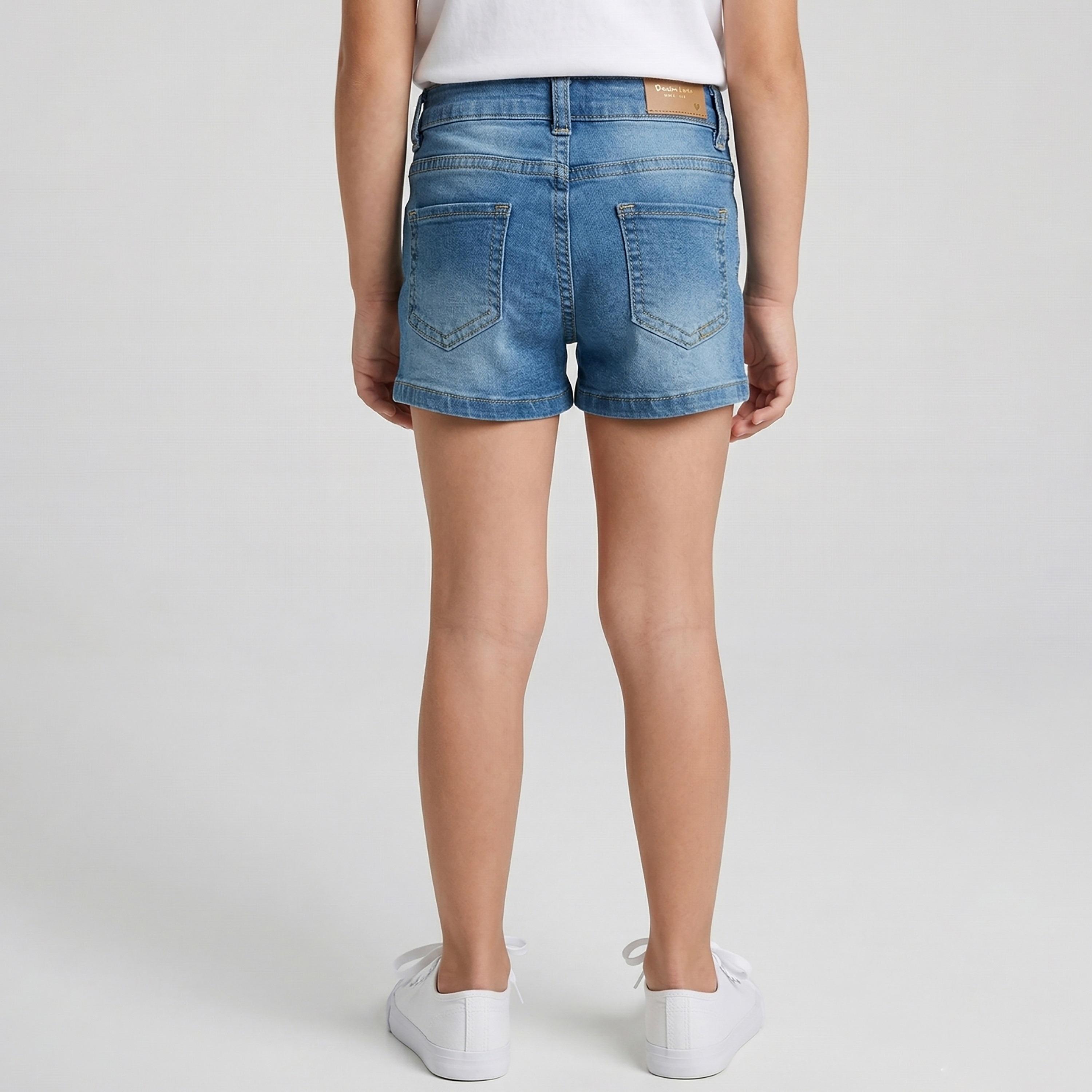 Babyqlo Flower Embroidered Adjustable Waist Denim Shorts-girls-clothing-bottoms-shorts-image-2