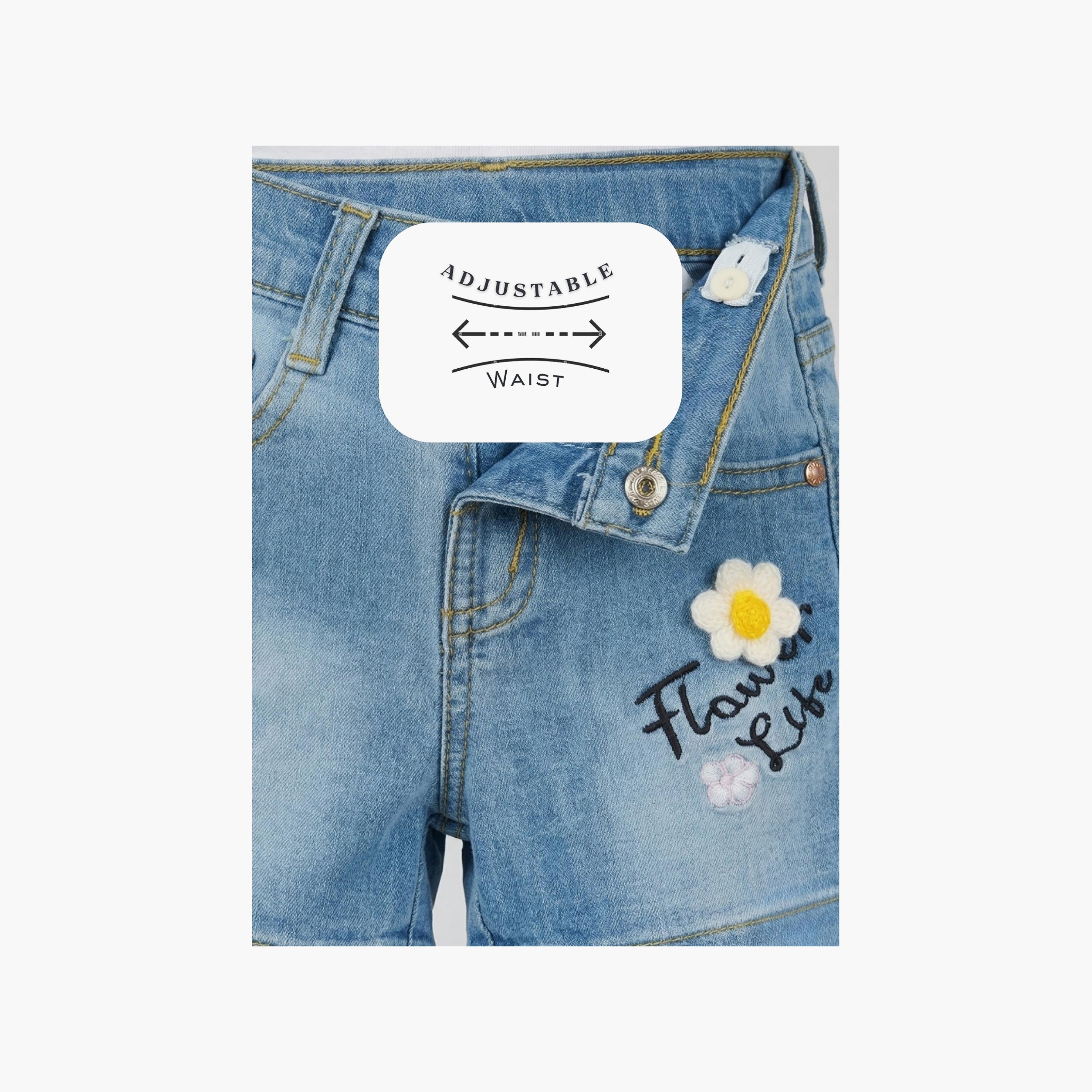 Babyqlo Flower Embroidered Adjustable Waist Denim Shorts-girls-clothing-bottoms-shorts-image-4