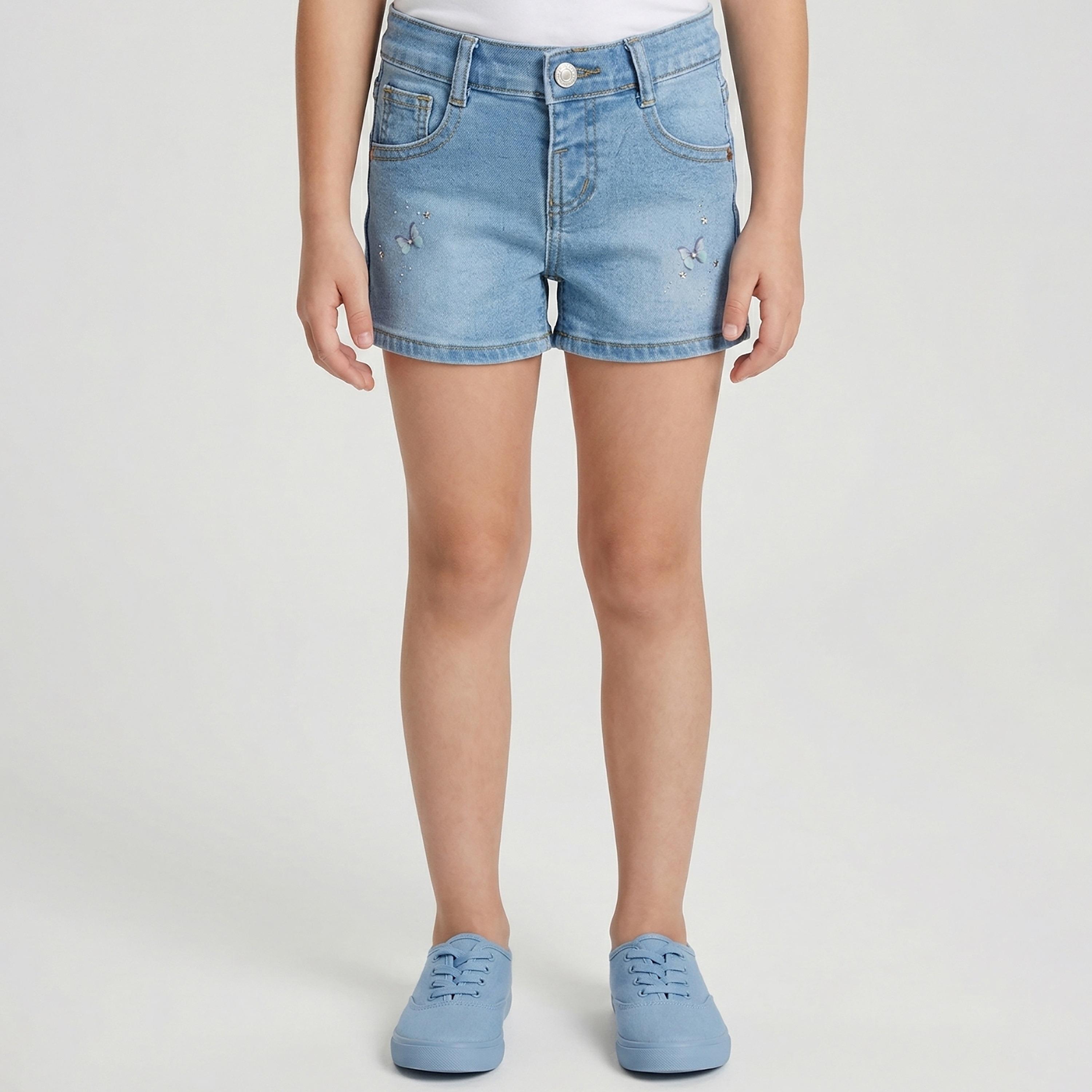 Babyqlo Printed Adjustable Waist Denim Shorts-girls-clothing-bottoms-shorts-image-1