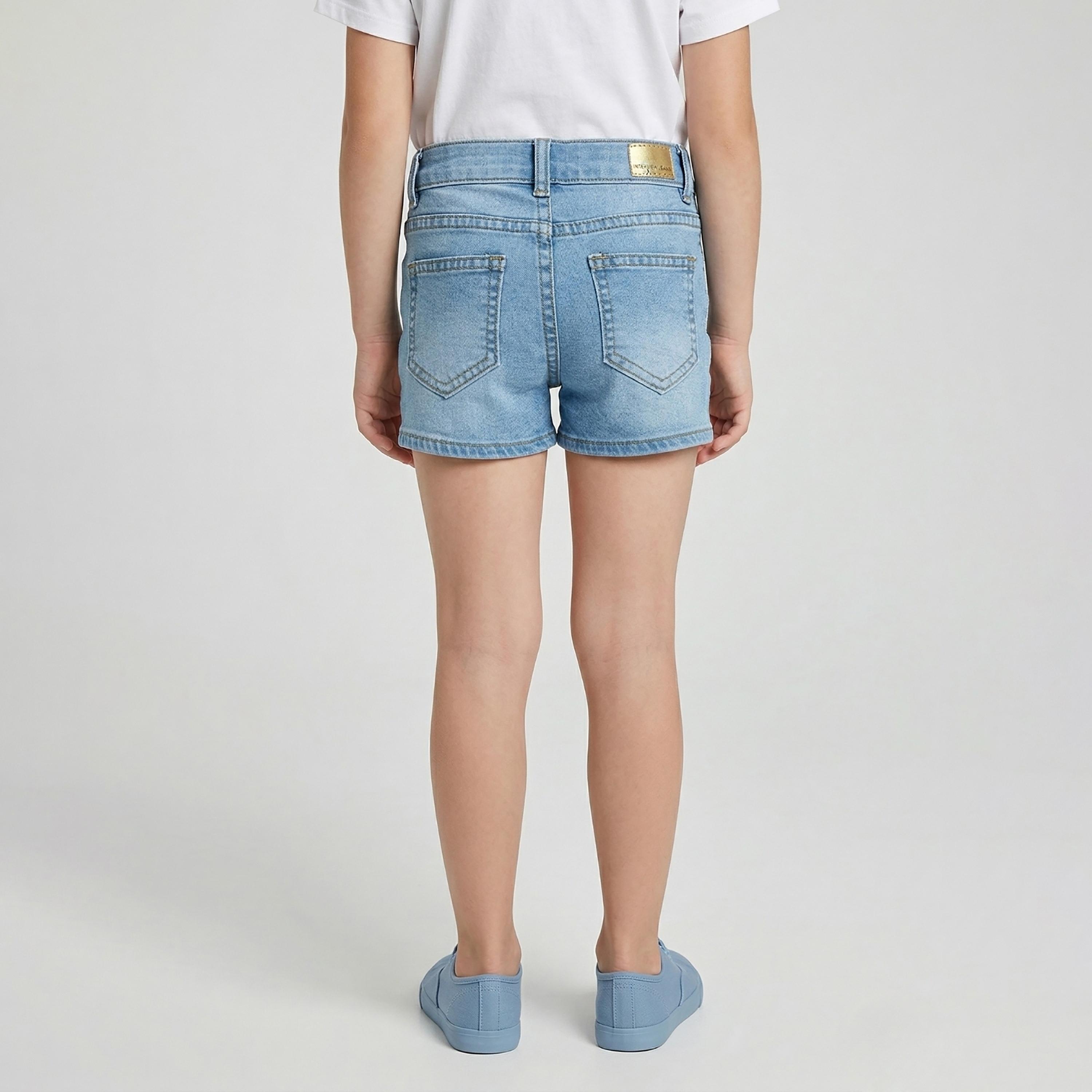 Babyqlo Printed Adjustable Waist Denim Shorts-girls-clothing-bottoms-shorts-image-2