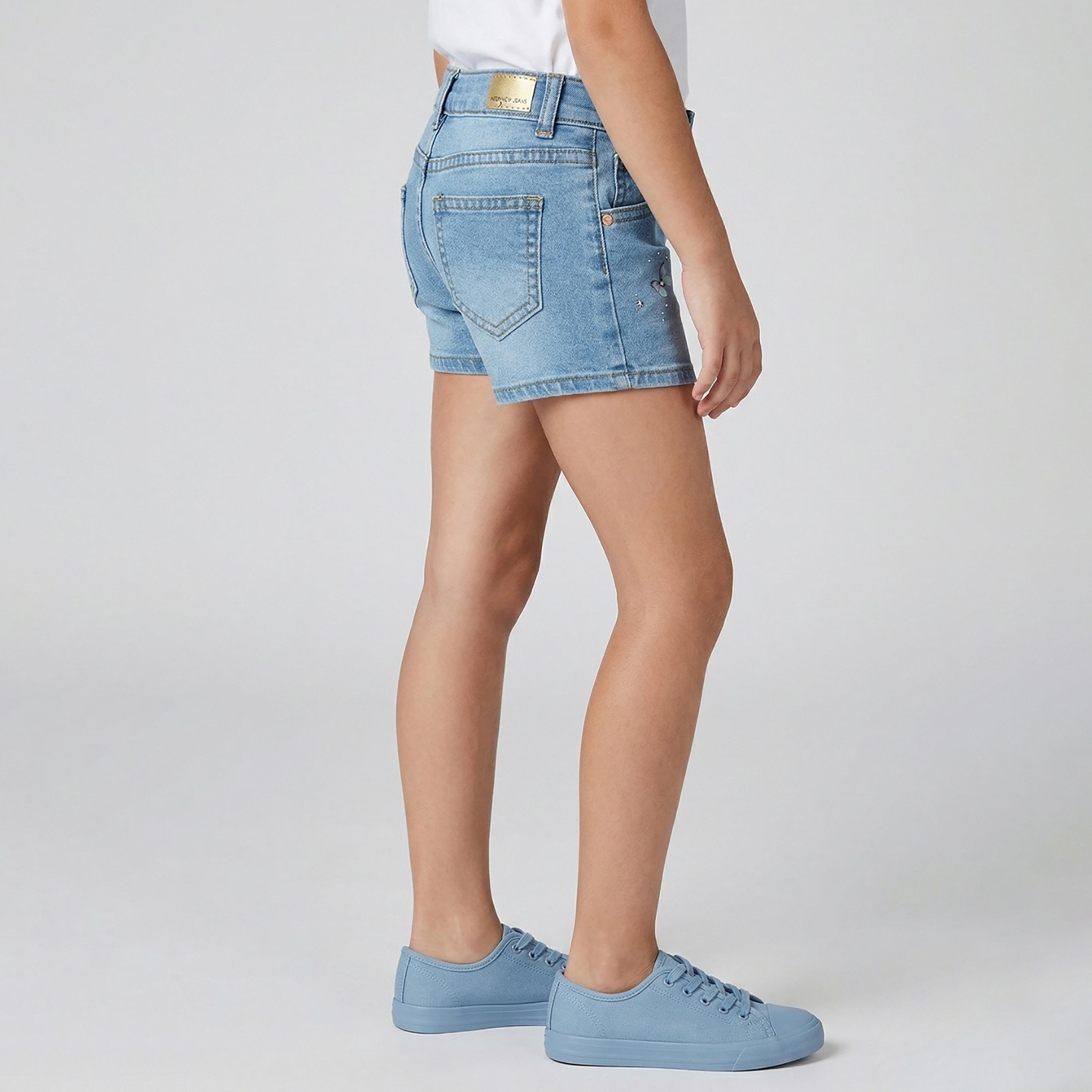 Babyqlo Printed Adjustable Waist Denim Shorts-girls-clothing-bottoms-shorts-image-3