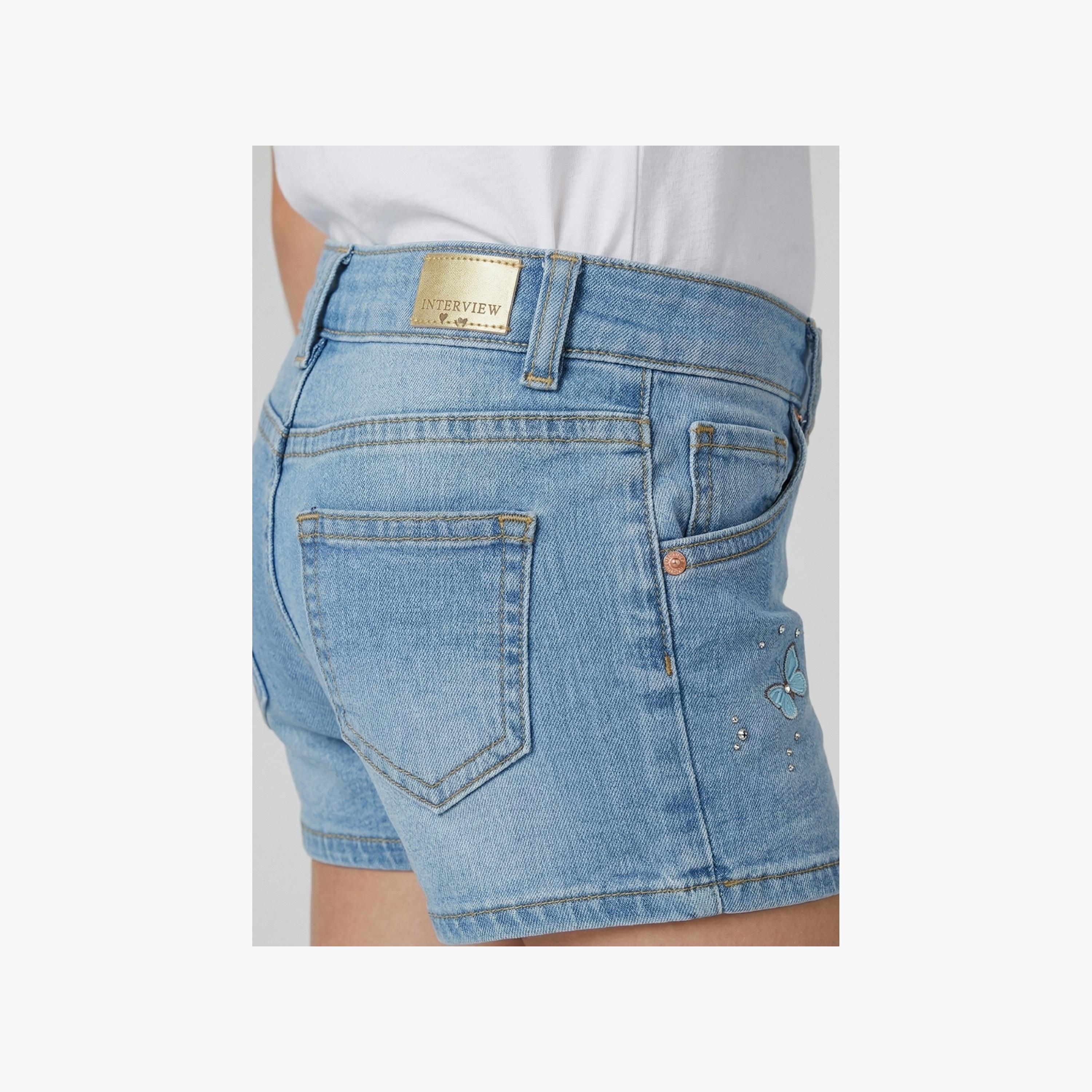 Babyqlo Printed Adjustable Waist Denim Shorts-girls-clothing-bottoms-shorts-image-4