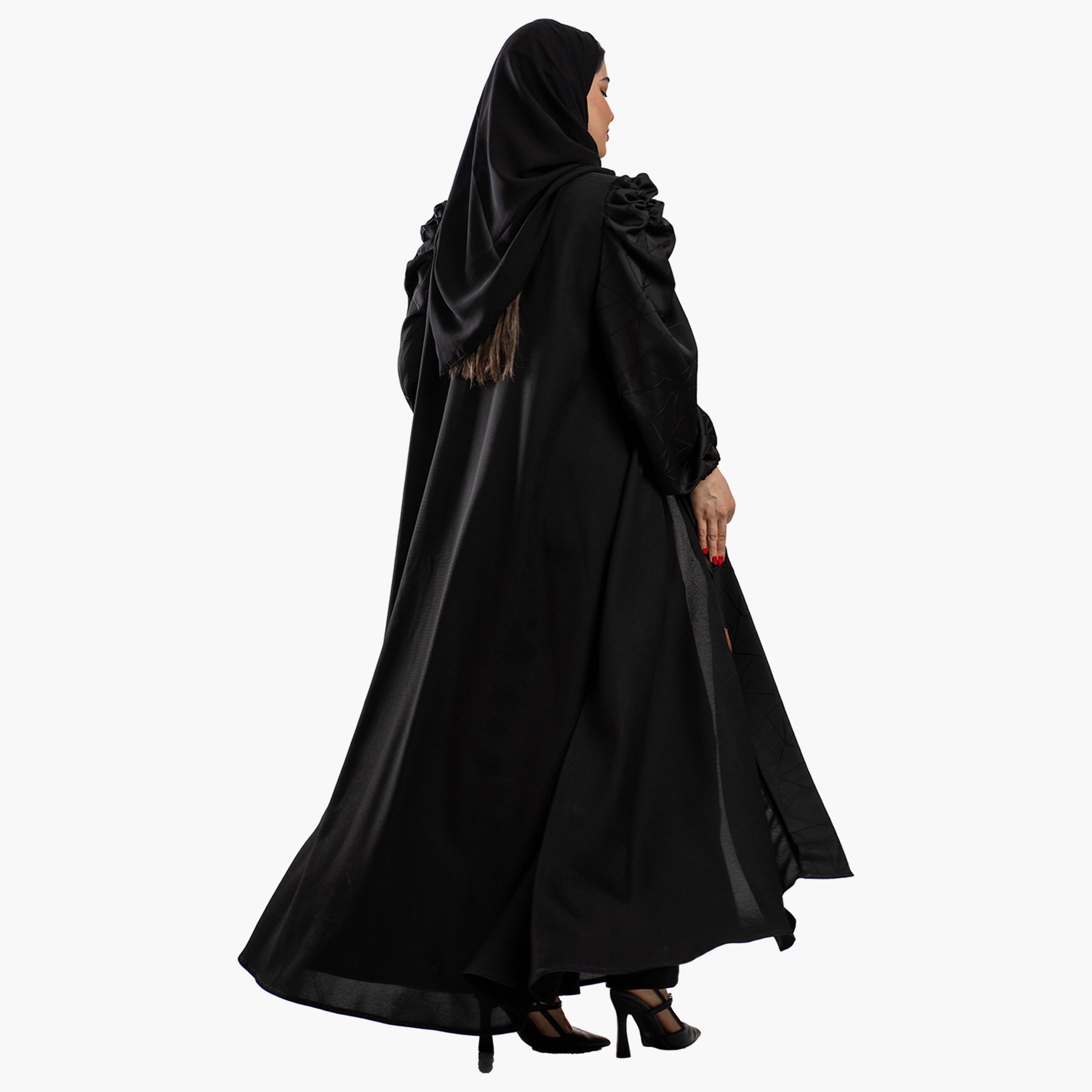 Zahiyh Patterned Puff Sleeves Abaya with Hijab-women-arabicclothing-abayas-image-4