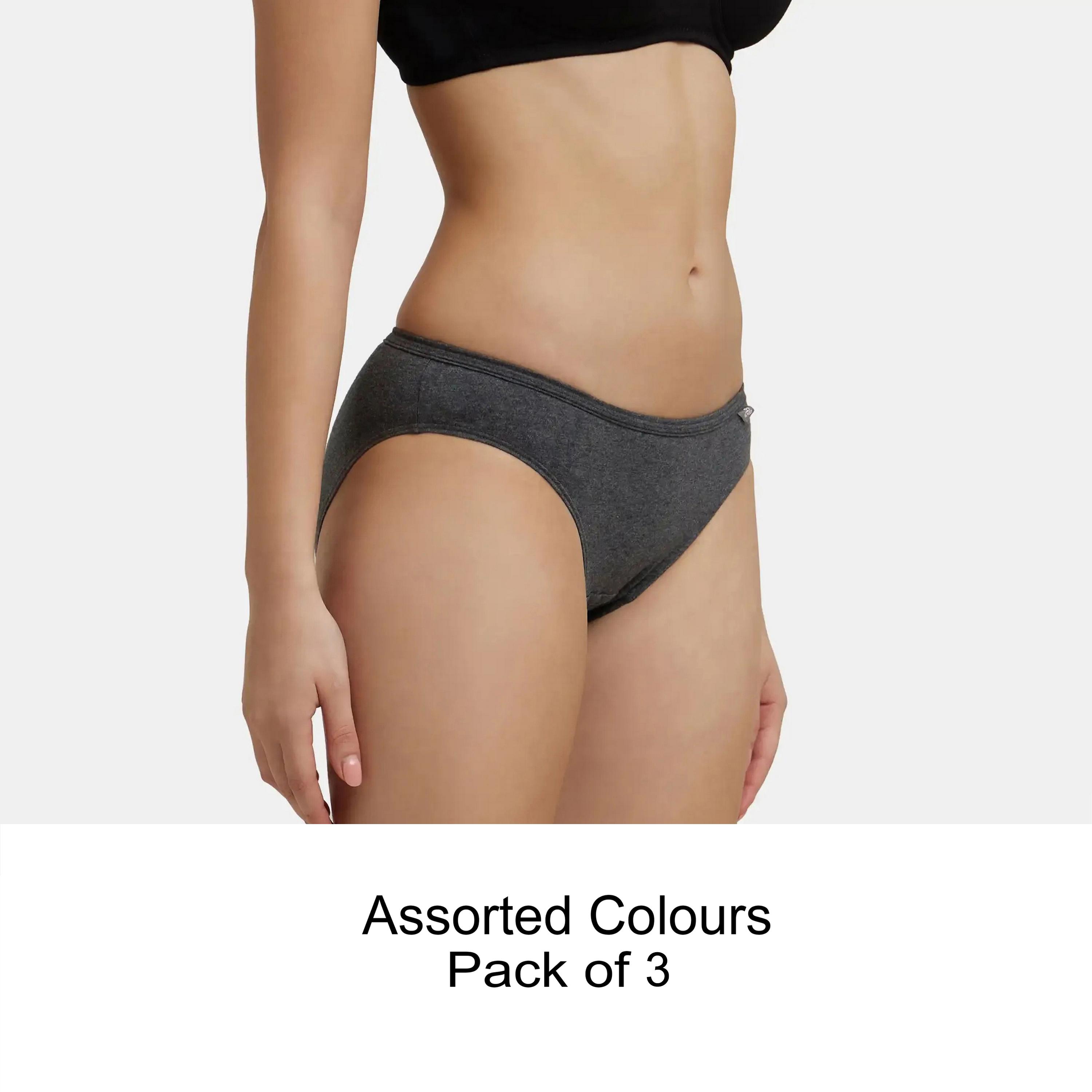 مجموعة متنوعة من 3 سراويل داخلية بكيني نسائية قطنية سادة مريحة من جوكي-women-clothing-lingerie-panties-image-1