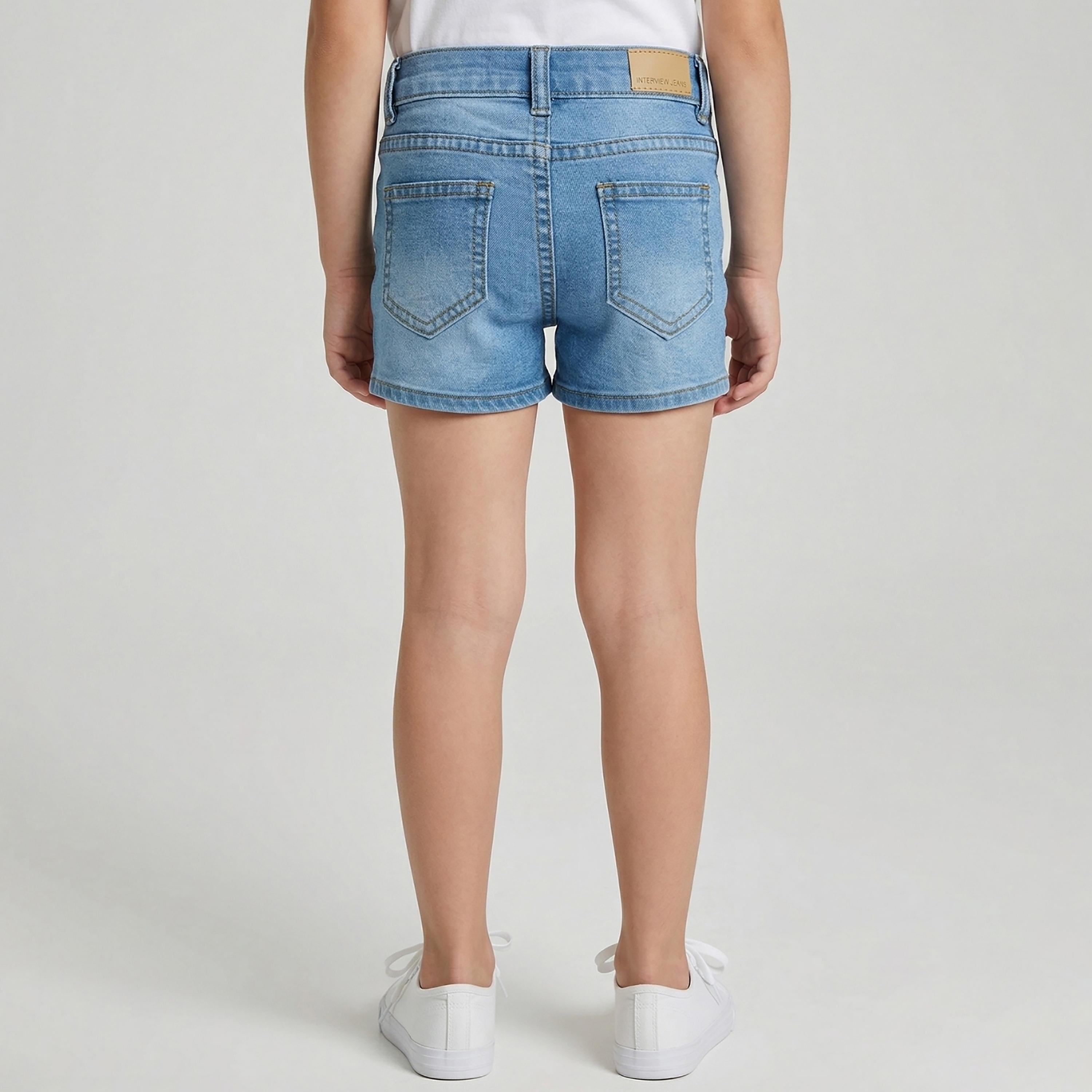 Babyqlo Embroidered Adjustable Waist Denim Shorts-girls-clothing-bottoms-shorts-image-2