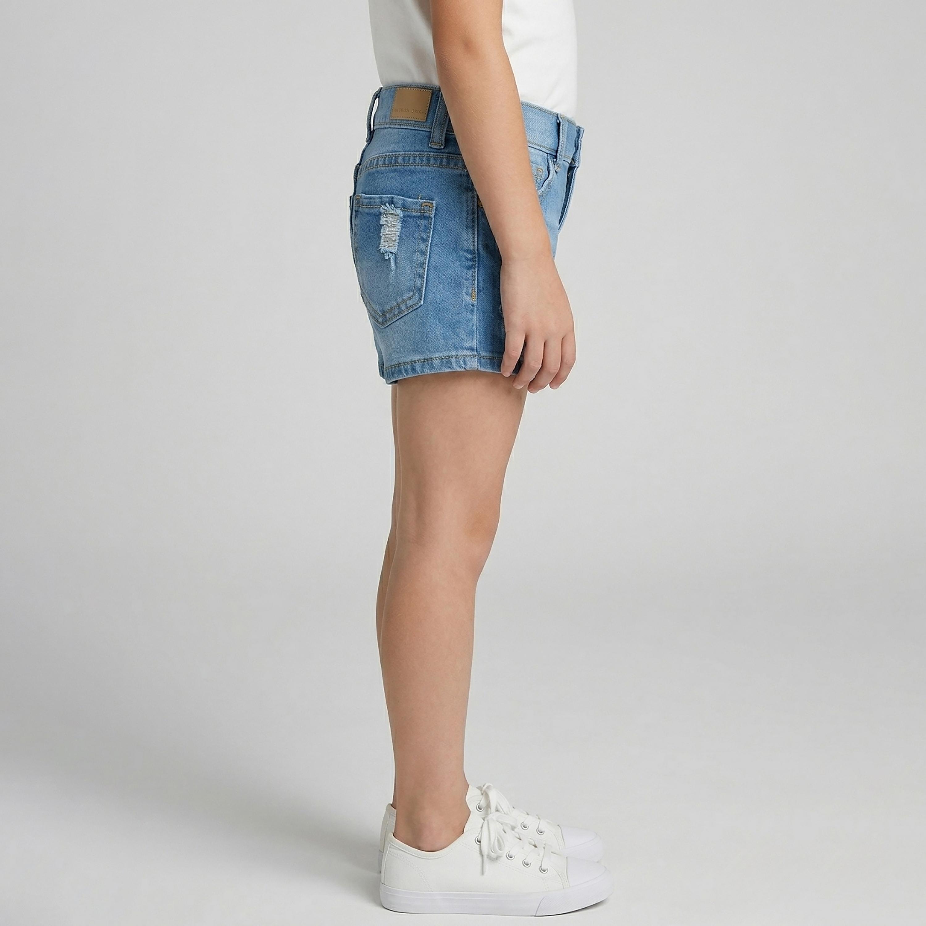 Babyqlo Embroidered Adjustable Waist Denim Shorts-girls-clothing-bottoms-shorts-image-3