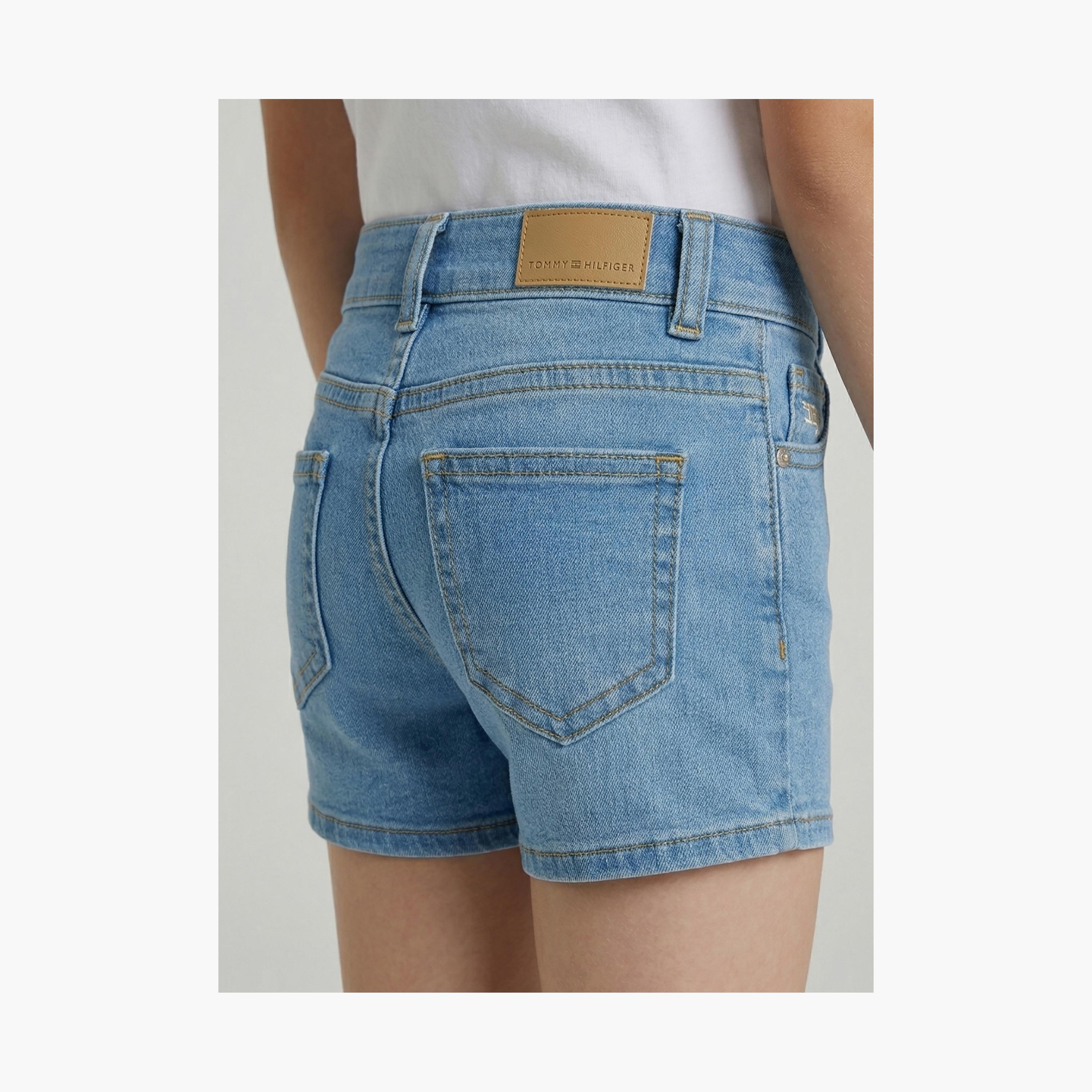 Babyqlo Embroidered Adjustable Waist Denim Shorts-girls-clothing-bottoms-shorts-image-4