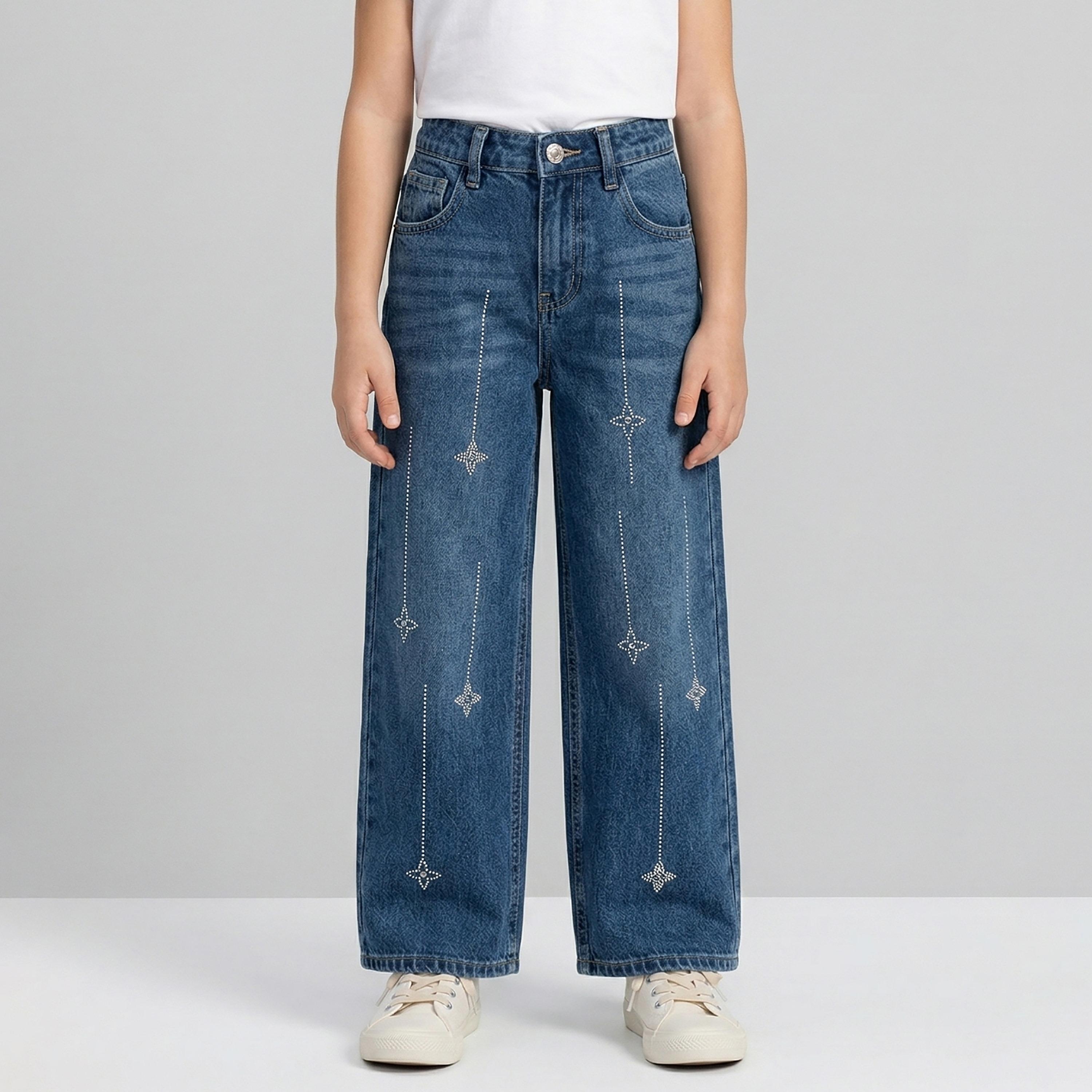 Babyqlo Embellished Adjustable Waist Wide-Leg Jeans-girls-clothing-bottoms-jeansandjeggings-image-1