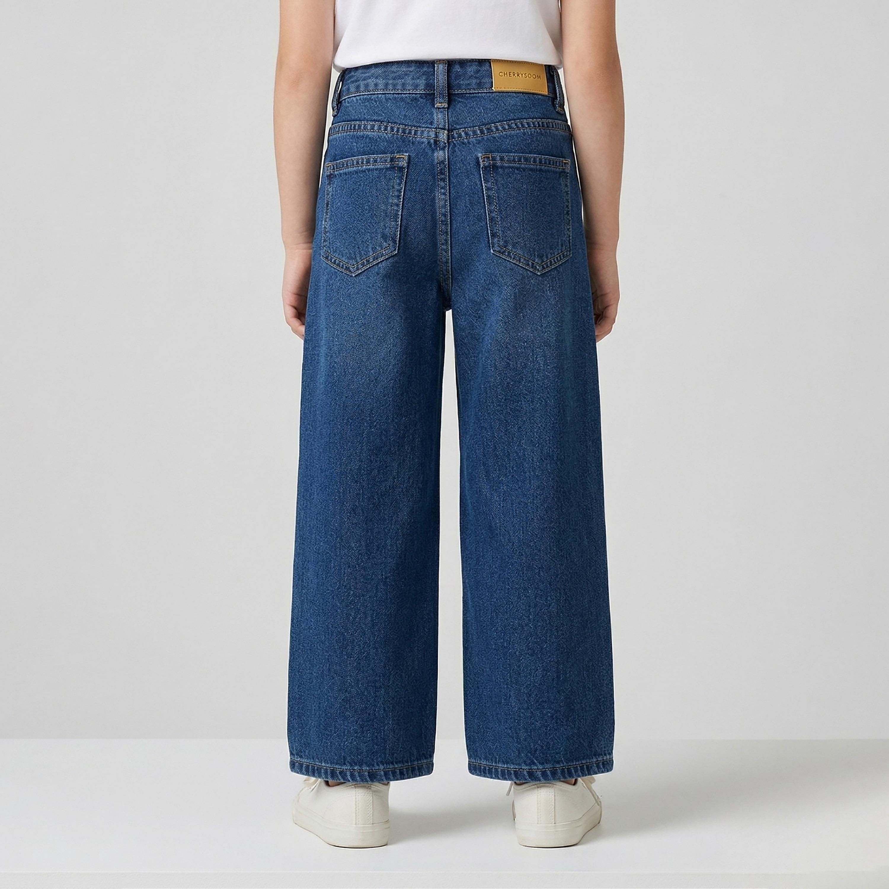 Babyqlo Embellished Adjustable Waist Wide-Leg Jeans-girls-clothing-bottoms-jeansandjeggings-image-2