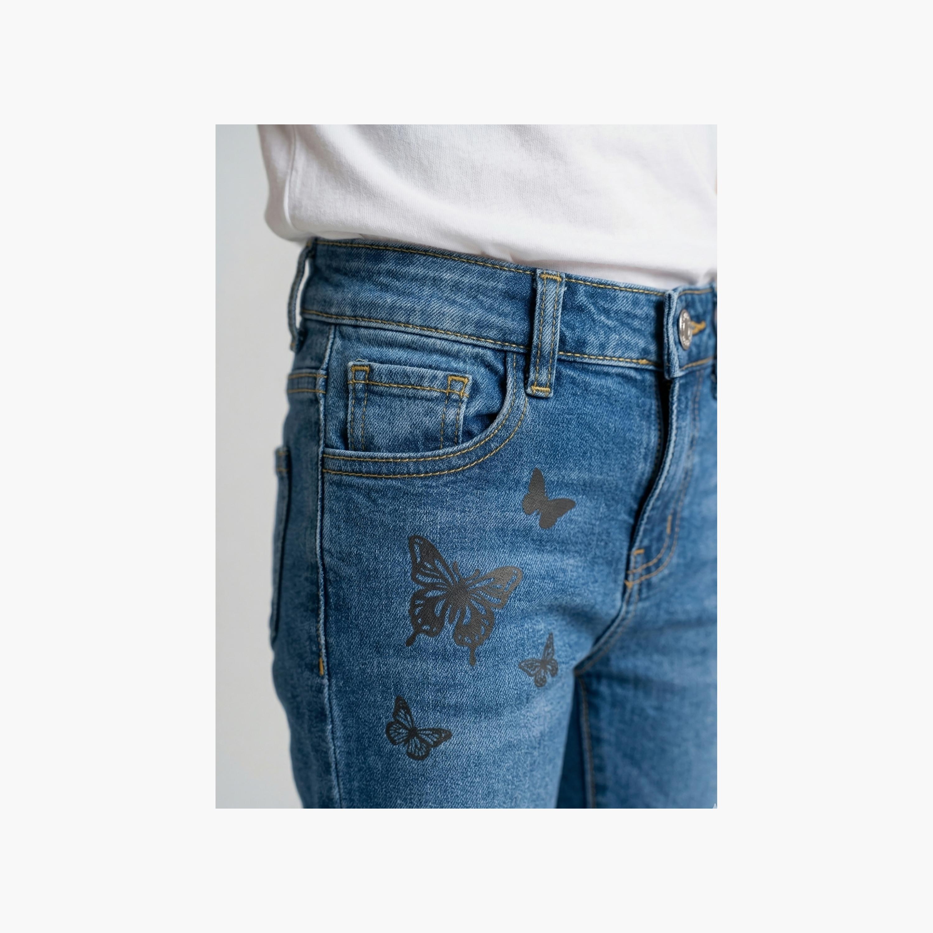 Babyqlo Butterfly Print Adjustable Waist Skinny Jeans-girls-clothing-bottoms-jeansandjeggings-image-3