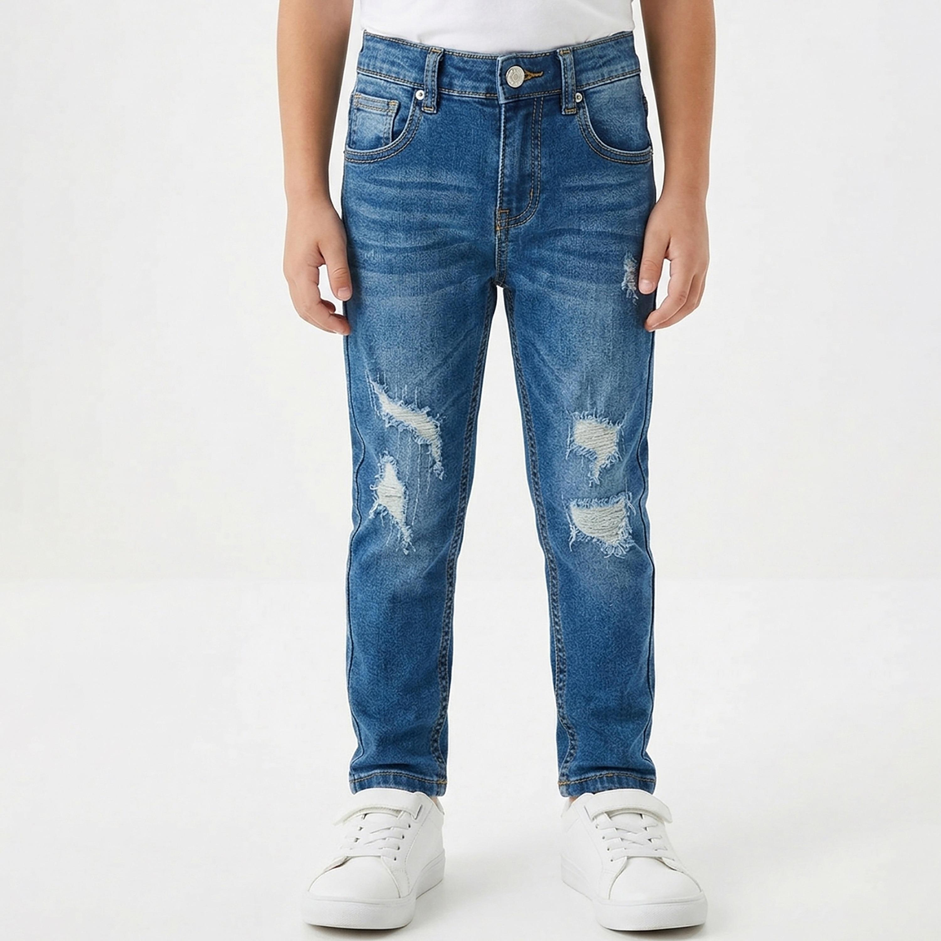 بنطلون جينز سادة ممزق بخصر قابل للتعديل من بيبيكلو-boys-clothing-bottoms-jeans-image-4