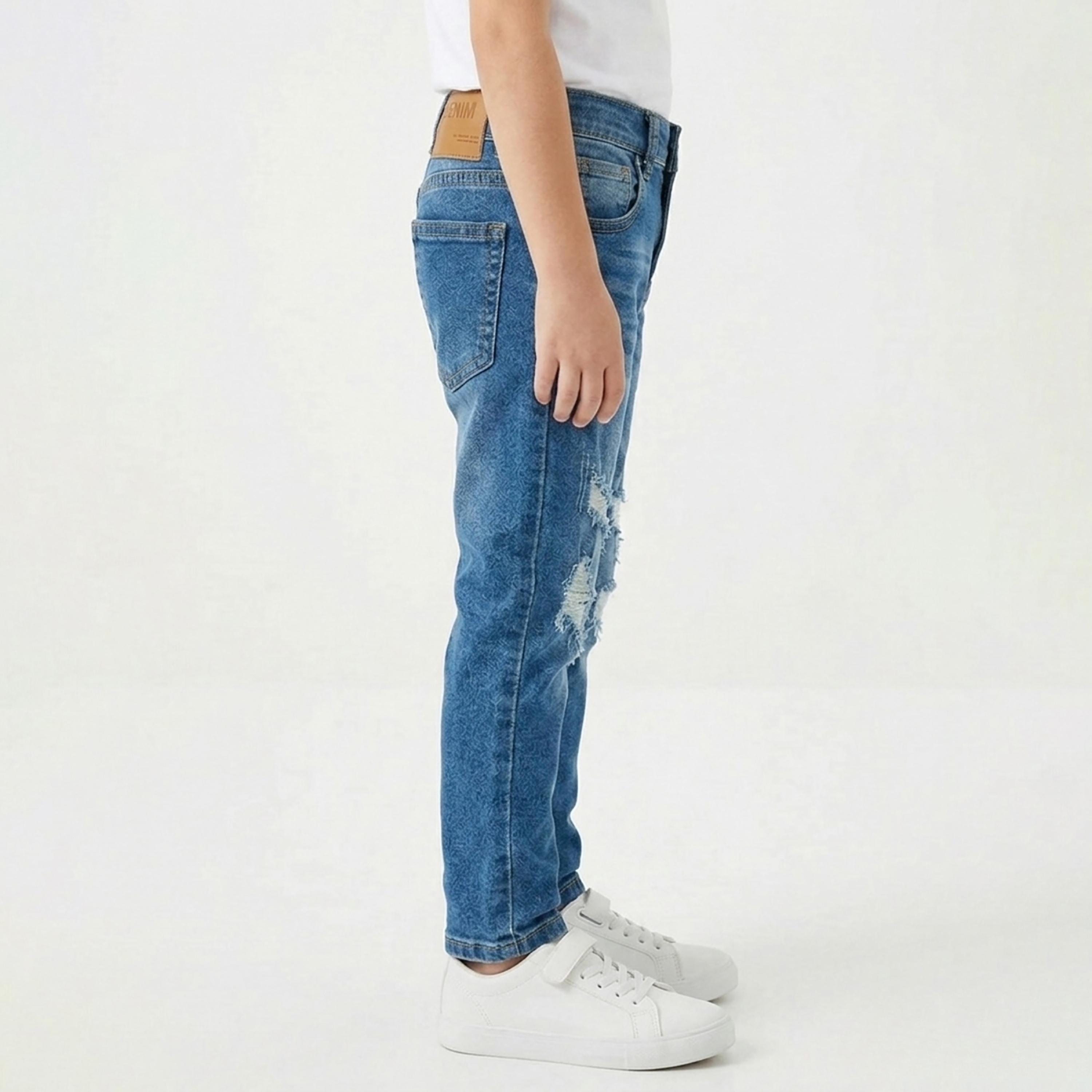 بنطلون جينز سادة ممزق بخصر قابل للتعديل من بيبيكلو-boys-clothing-bottoms-jeans-image-2