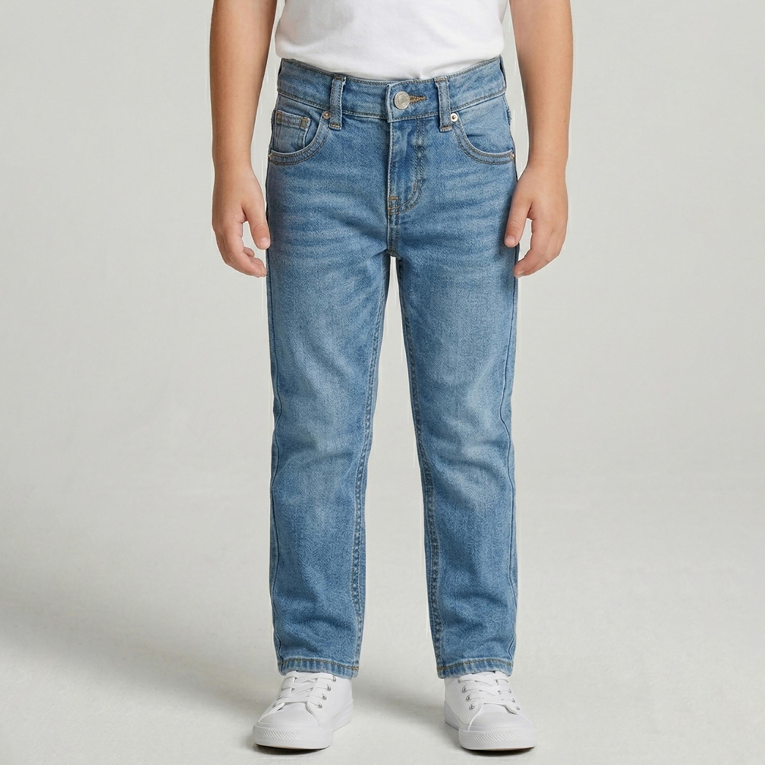 بنطلون جينز سادة بقصة مستقيمة وخصر قابل للتعديل من بيبيكلو-boys-clothing-bottoms-jeans-image-5