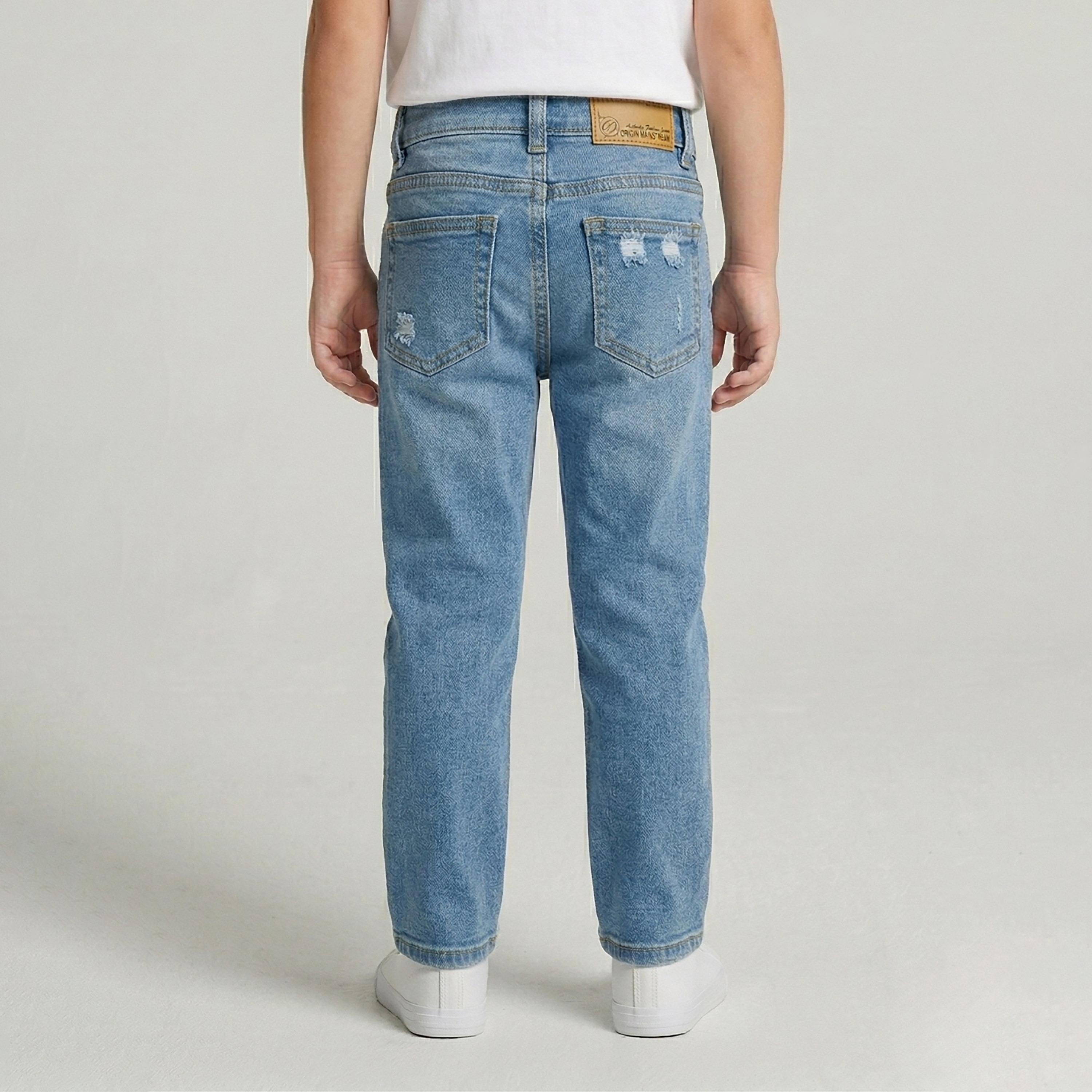 بنطلون جينز سادة بقصة مستقيمة وخصر قابل للتعديل من بيبيكلو-boys-clothing-bottoms-jeans-image-4