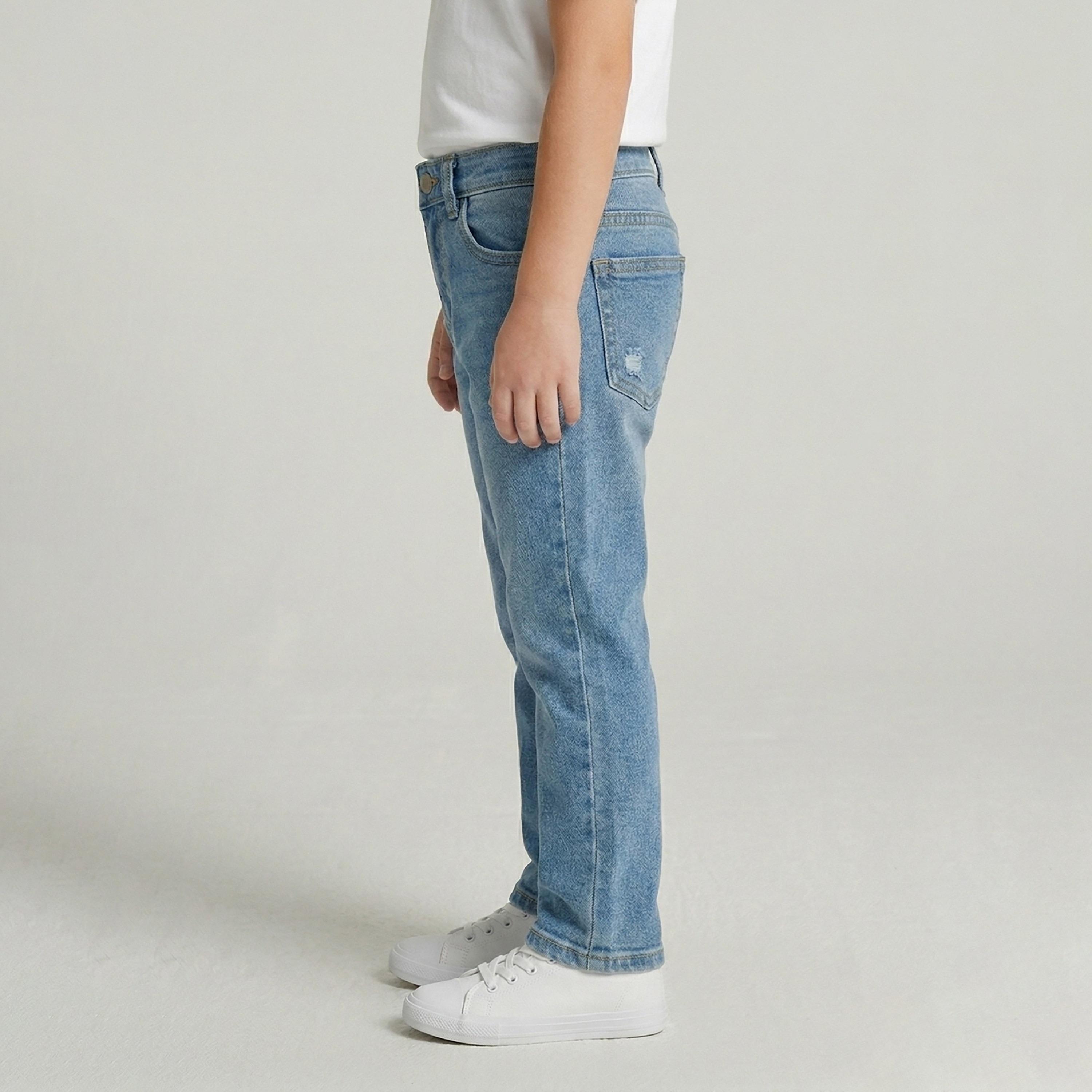 بنطلون جينز سادة بقصة مستقيمة وخصر قابل للتعديل من بيبيكلو-boys-clothing-bottoms-jeans-image-3