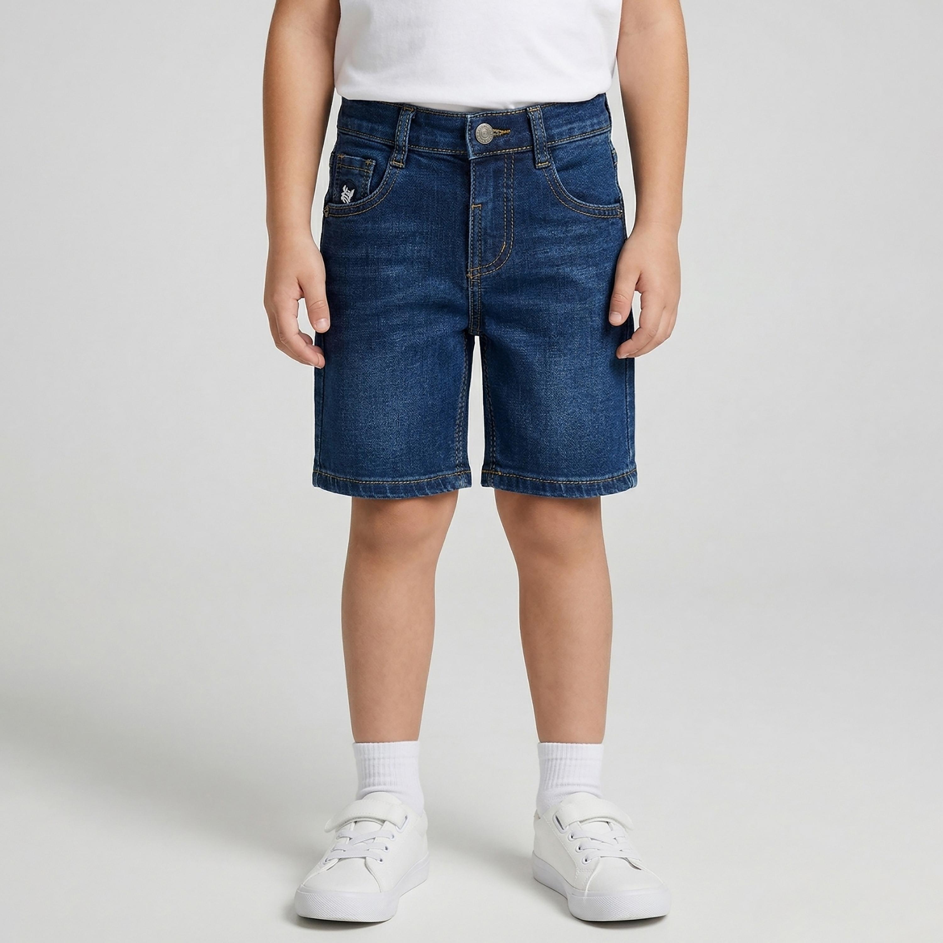 Babyqlo Solid Adjustable Waist Denim Shorts-boys-clothing-bottoms-shorts-image-1