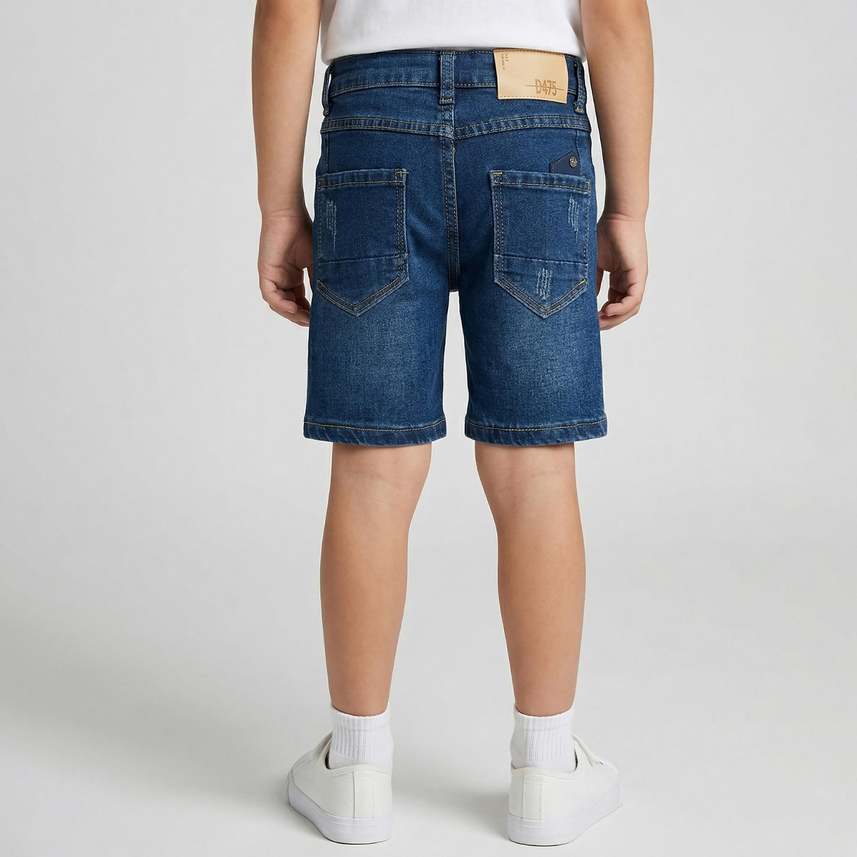 Babyqlo Solid Adjustable Waist Denim Shorts-boys-clothing-bottoms-shorts-image-2
