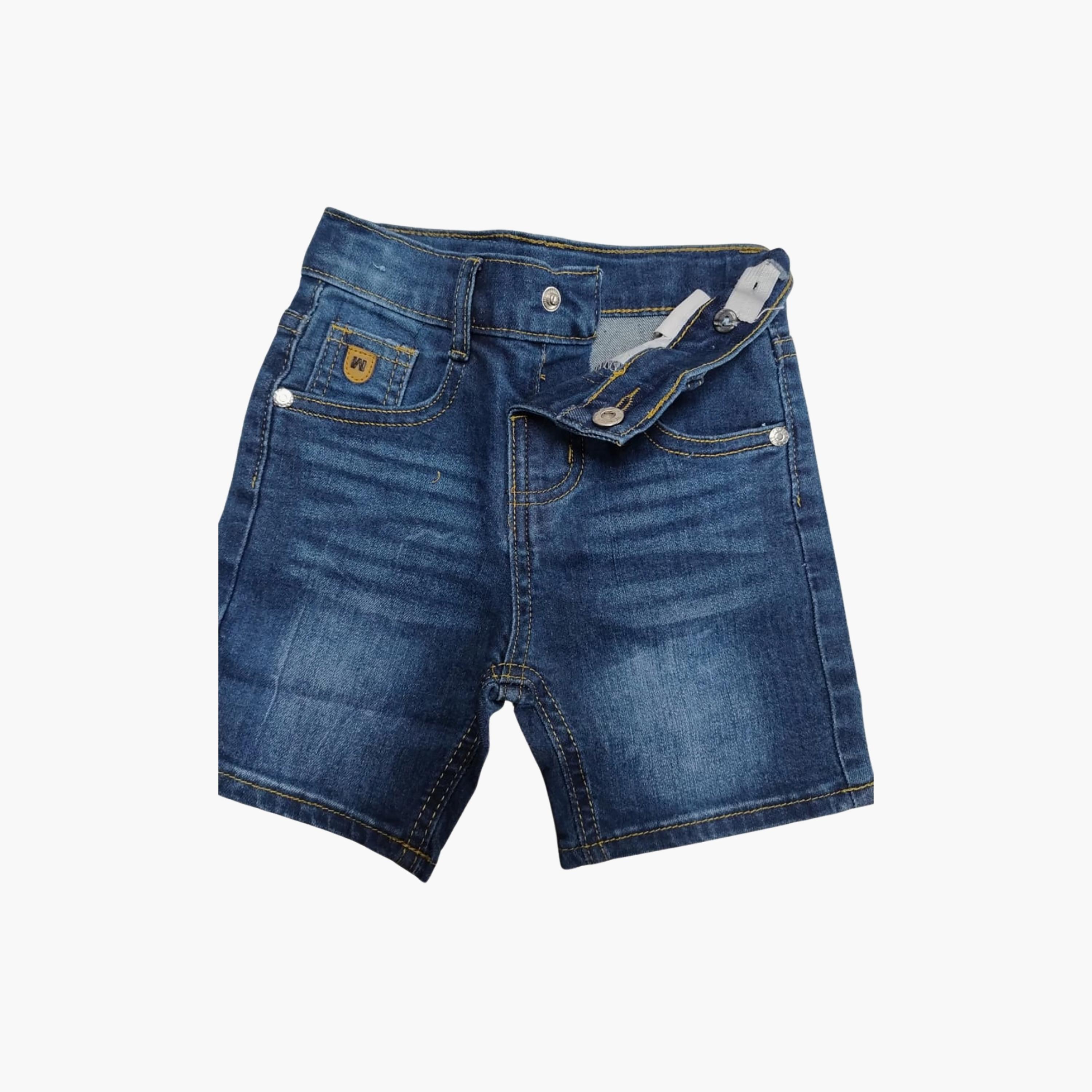 Babyqlo Solid Adjustable Waist Denim Shorts-boys-clothing-bottoms-shorts-image-3