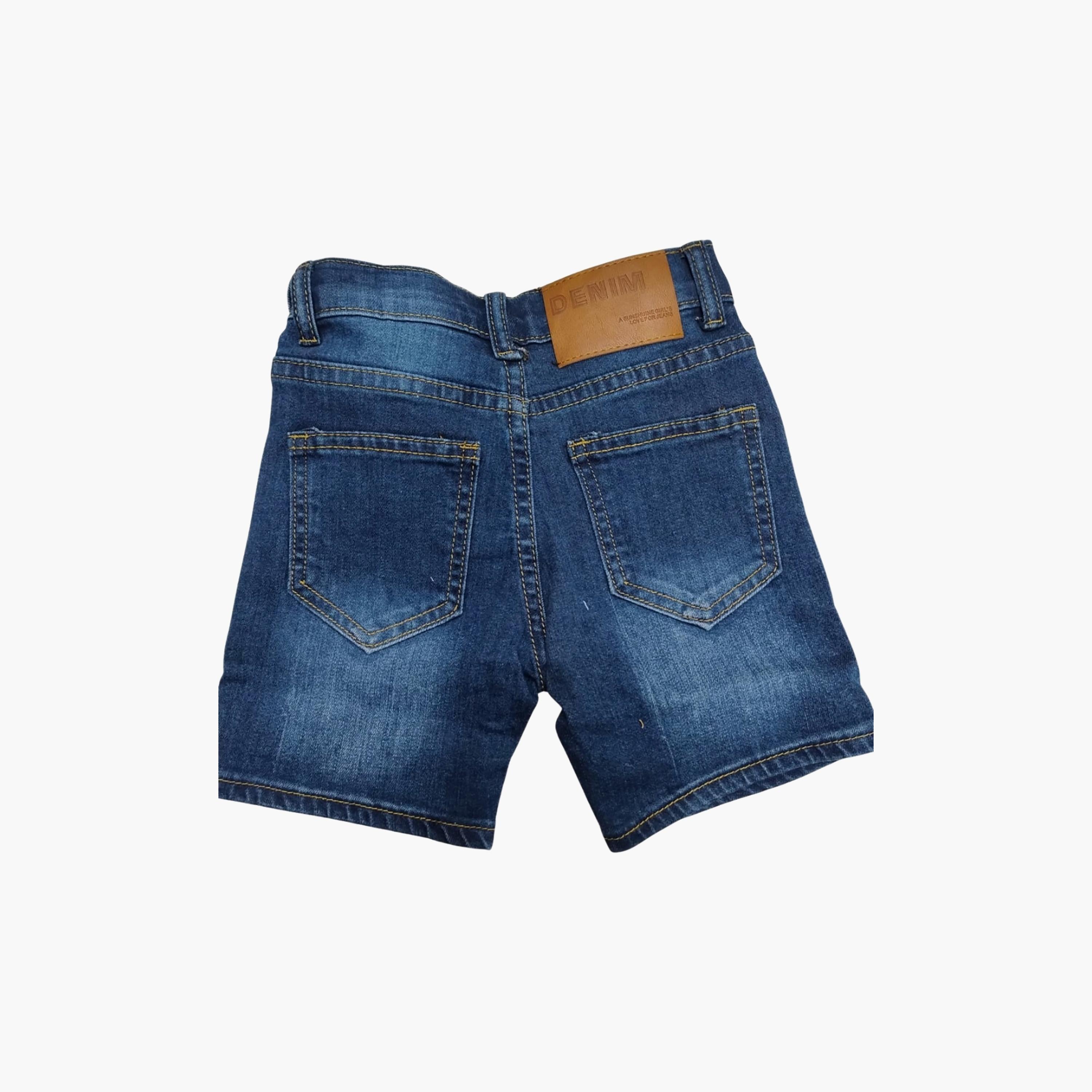 Babyqlo Solid Adjustable Waist Denim Shorts-boys-clothing-bottoms-shorts-image-4
