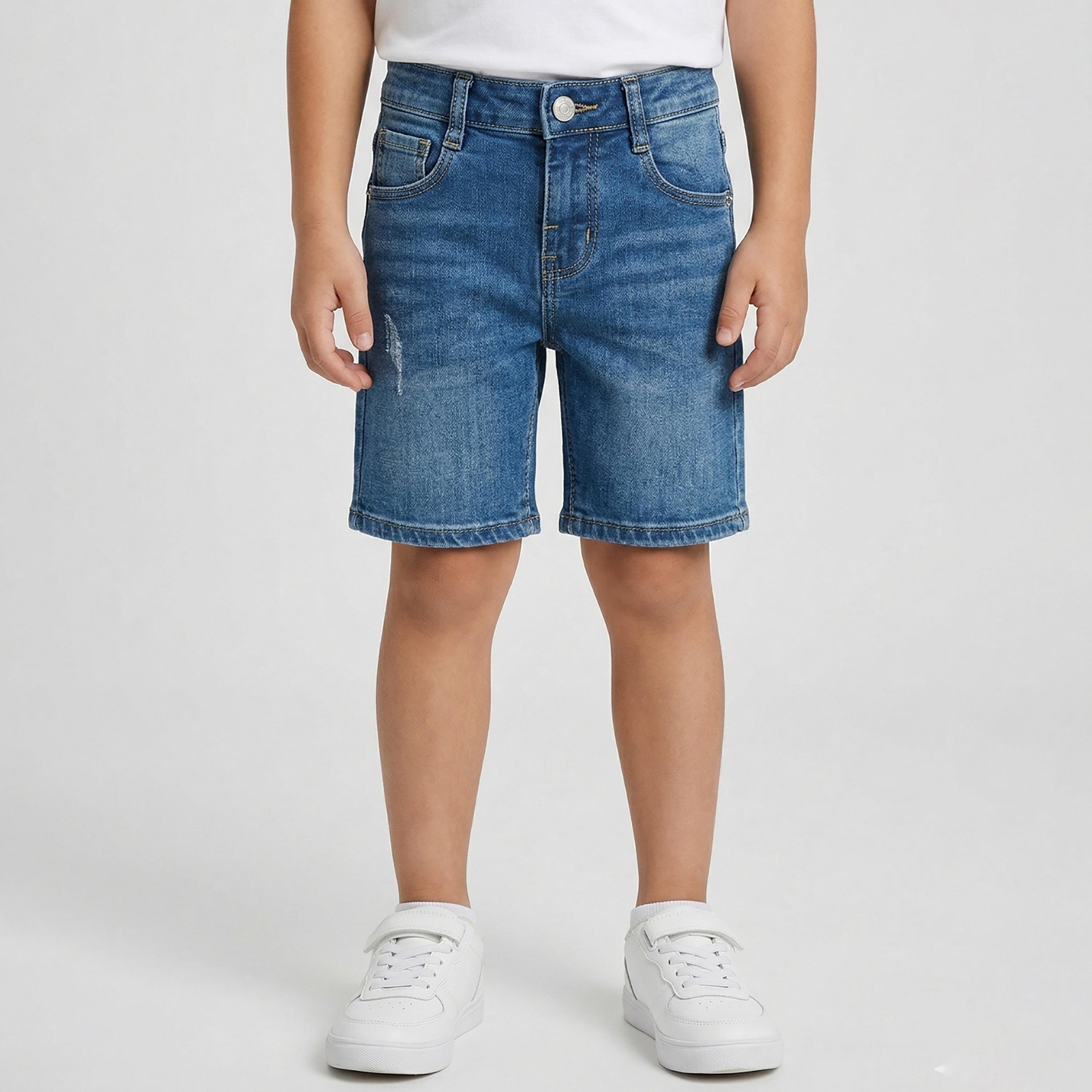 Babyqlo Solid Adjustable Waist Denim Shorts-boys-clothing-bottoms-shorts-image-1