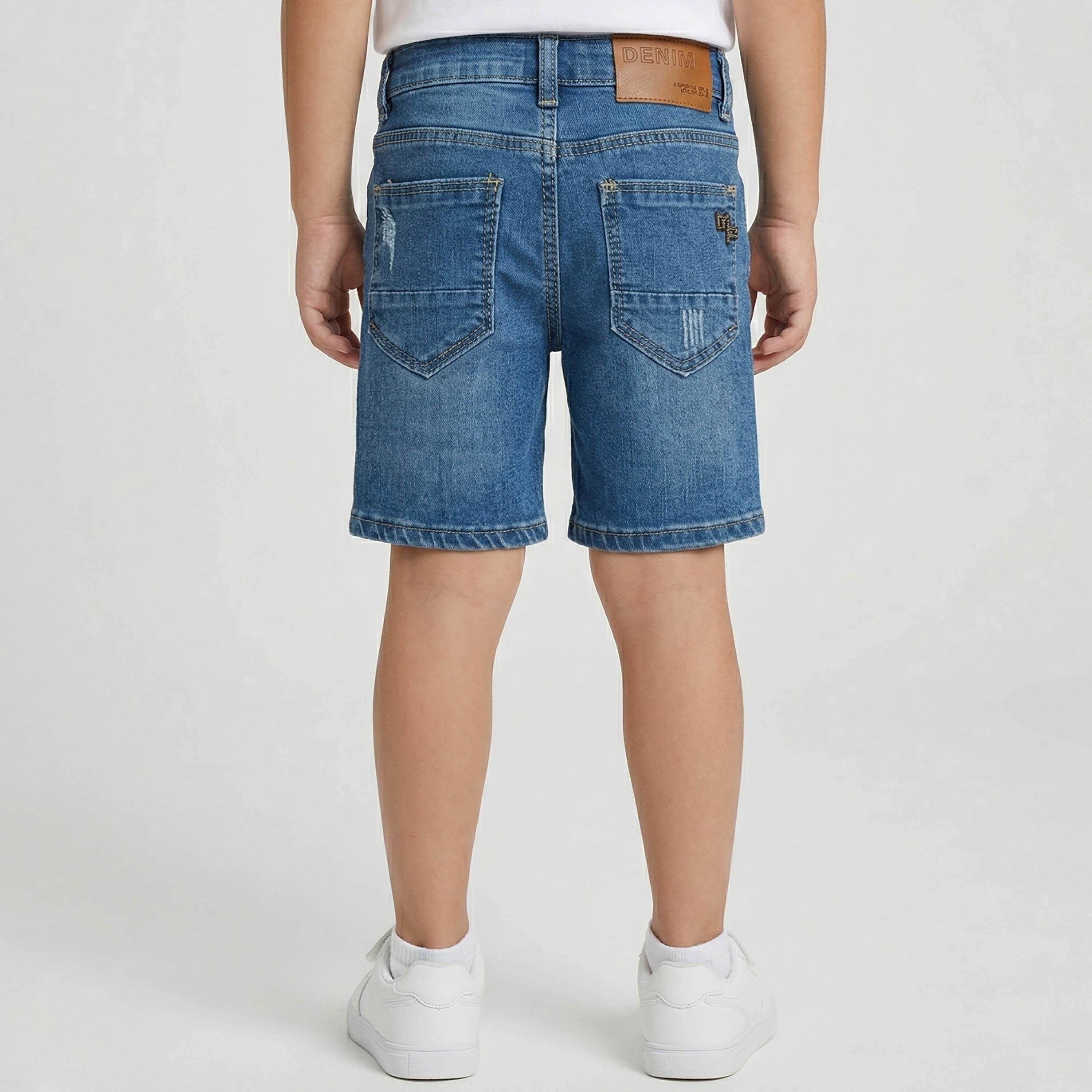 Babyqlo Solid Adjustable Waist Denim Shorts-boys-clothing-bottoms-shorts-image-2