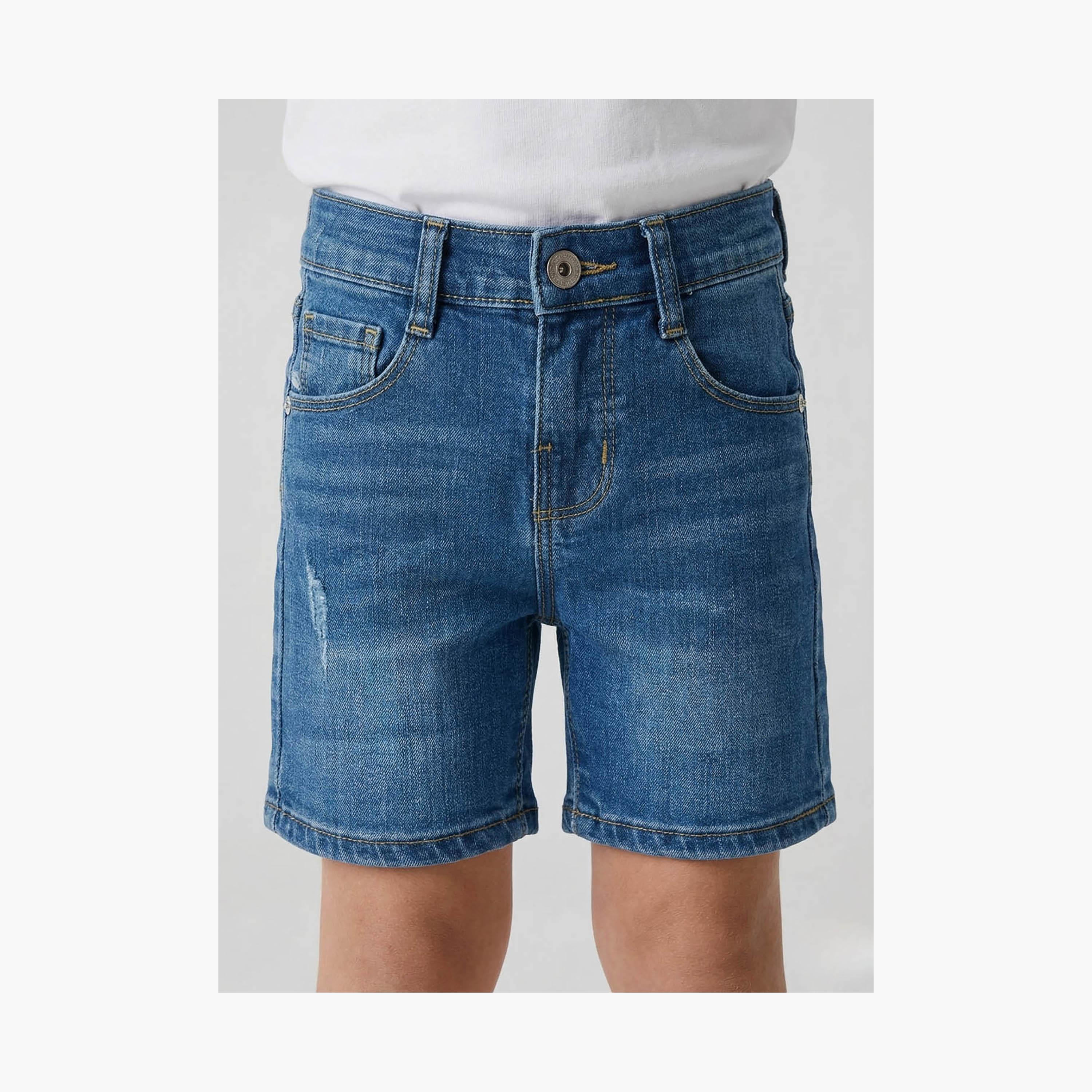 Babyqlo Solid Adjustable Waist Denim Shorts-boys-clothing-bottoms-shorts-image-3