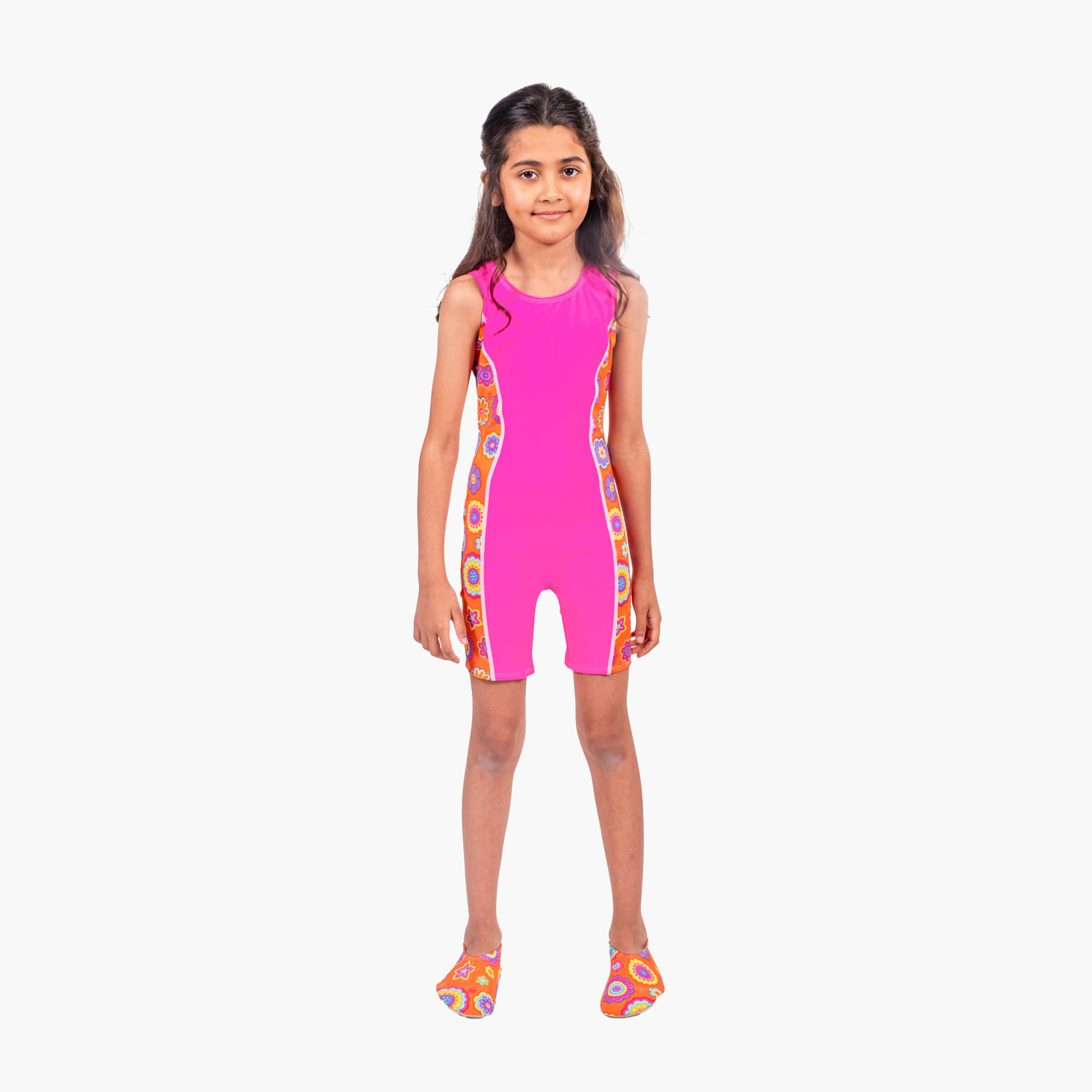 كويغا- شورت سباحة للبنات - وردي برتقالي-sports-gear-swimming-girl-image-1