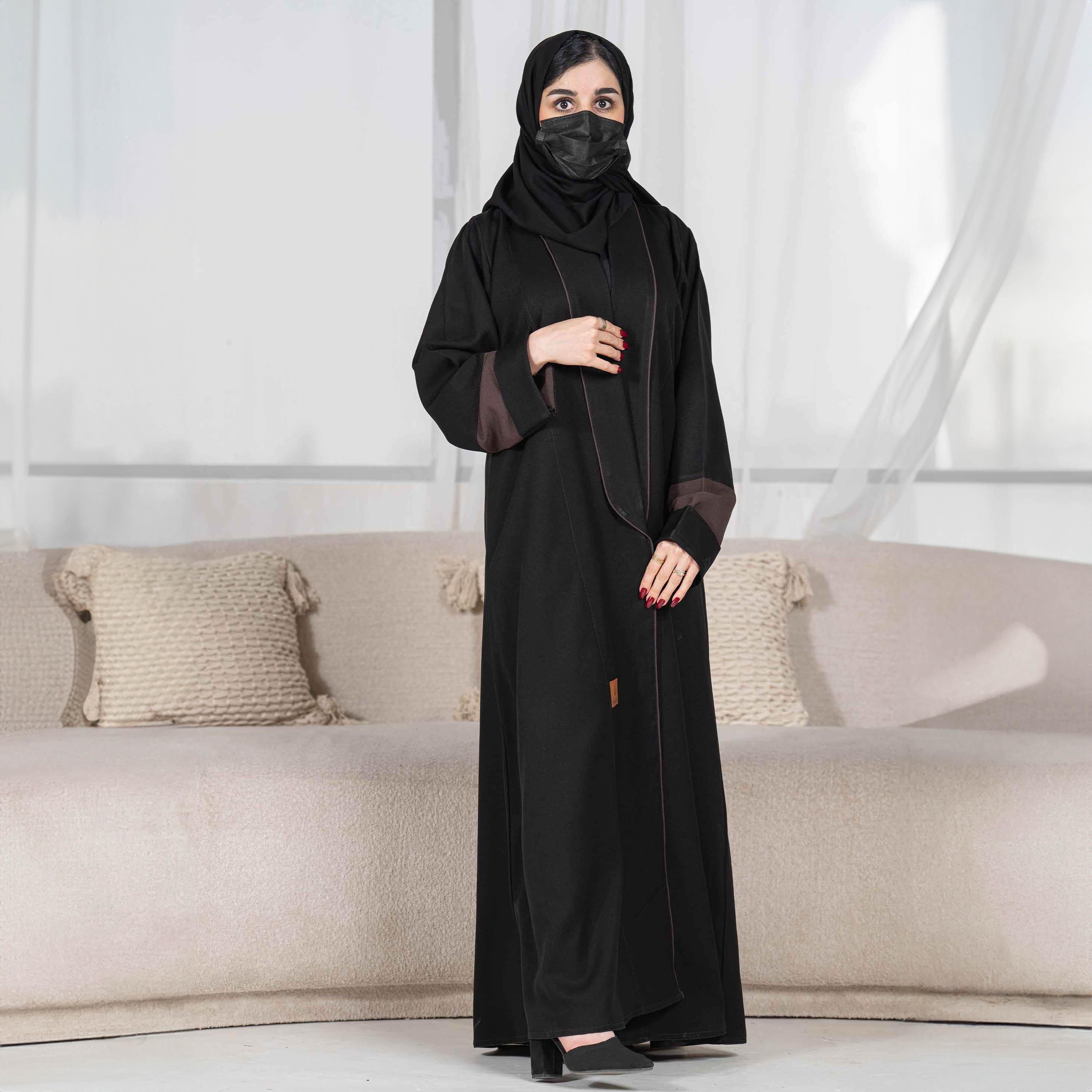 Zahiyh Piping Detail Abaya with Hijab-women-arabicclothing-abayas-image-1