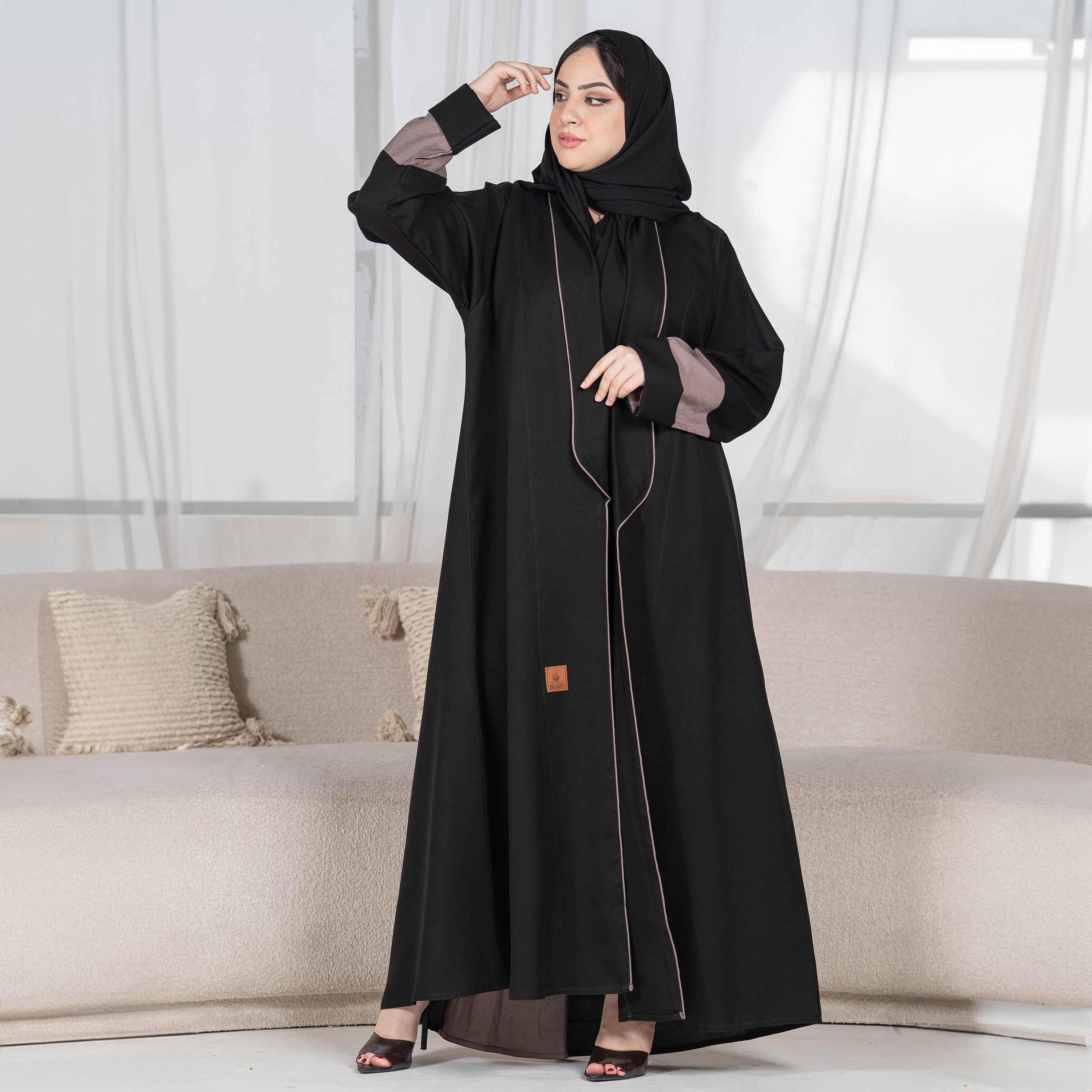 Zahiyh Piping Detail Abaya with Hijab-women-arabicclothing-abayas-image-1