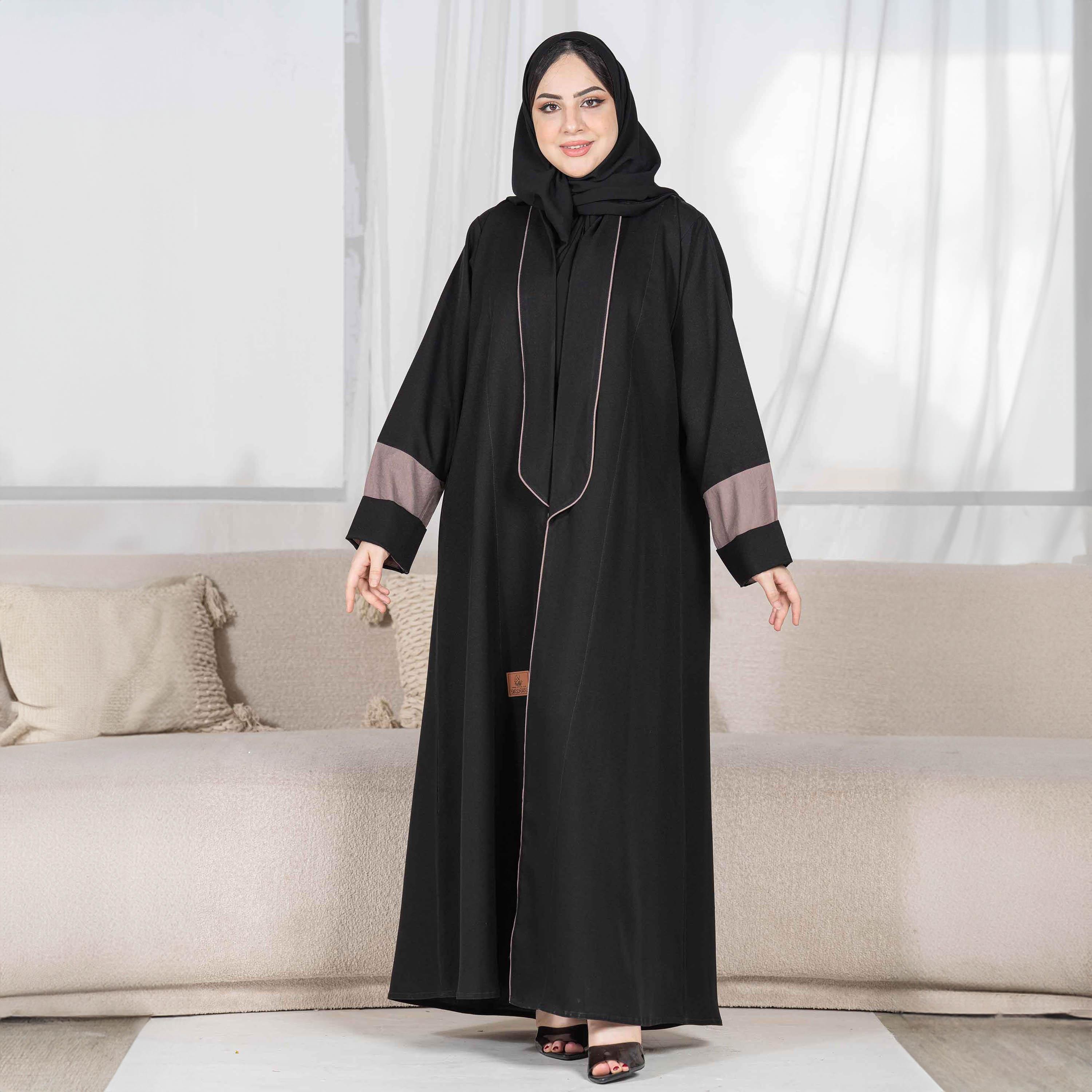 Zahiyh Piping Detail Abaya with Hijab-women-arabicclothing-abayas-image-2
