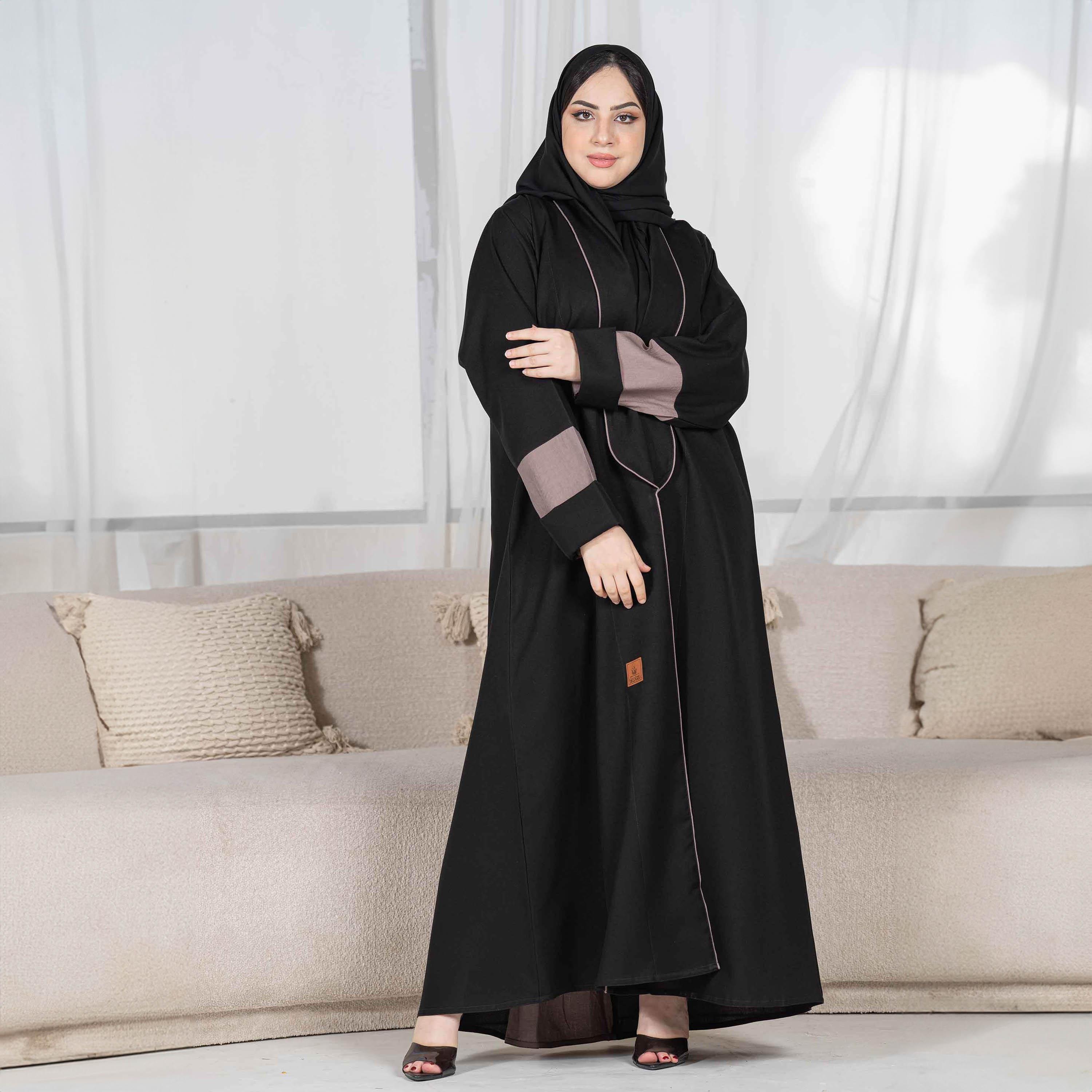 Zahiyh Piping Detail Abaya with Hijab-women-arabicclothing-abayas-image-3