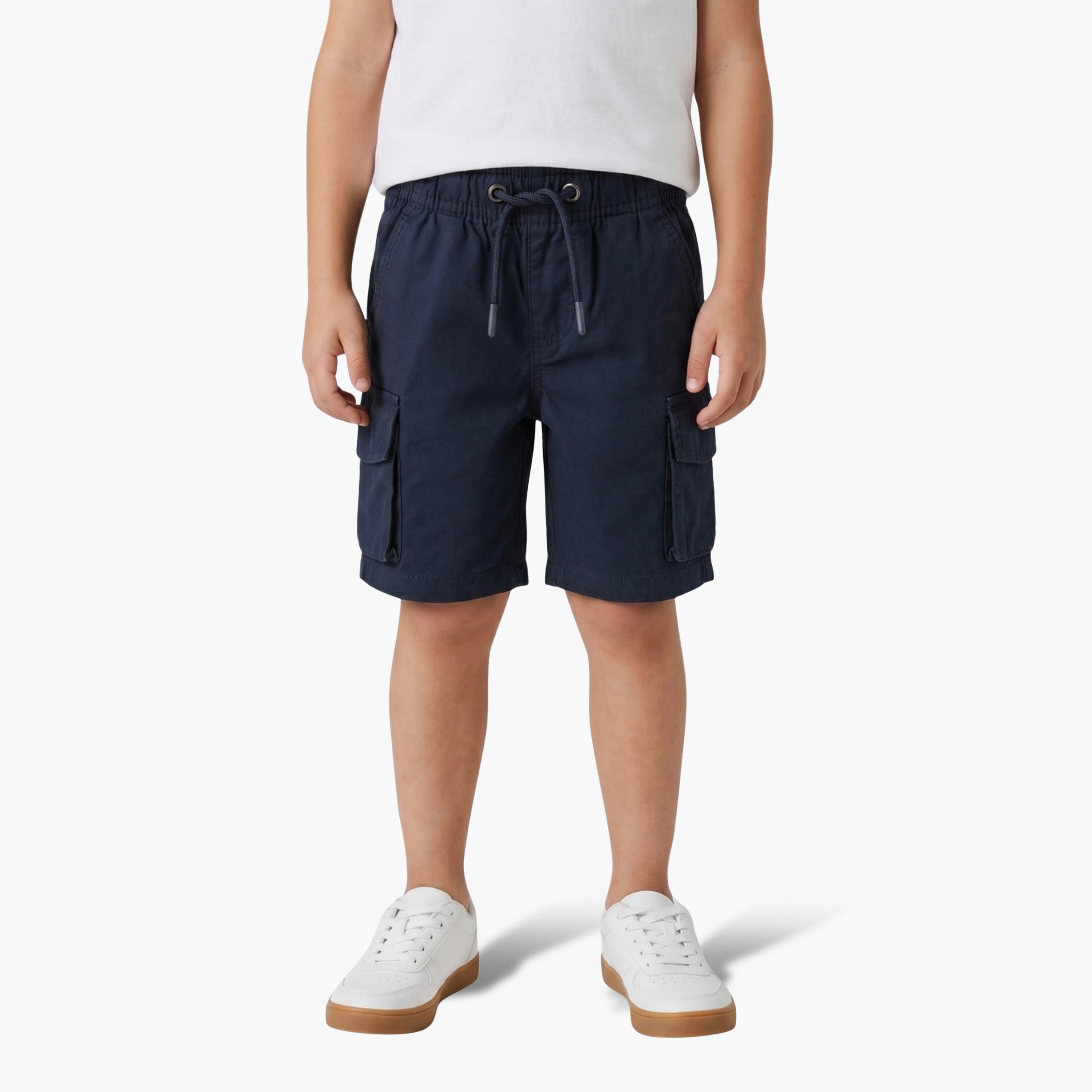 Babyqlo Solid Elasticated Drawstring Cargo Shorts-boys-clothing-bottoms-shorts-image-1