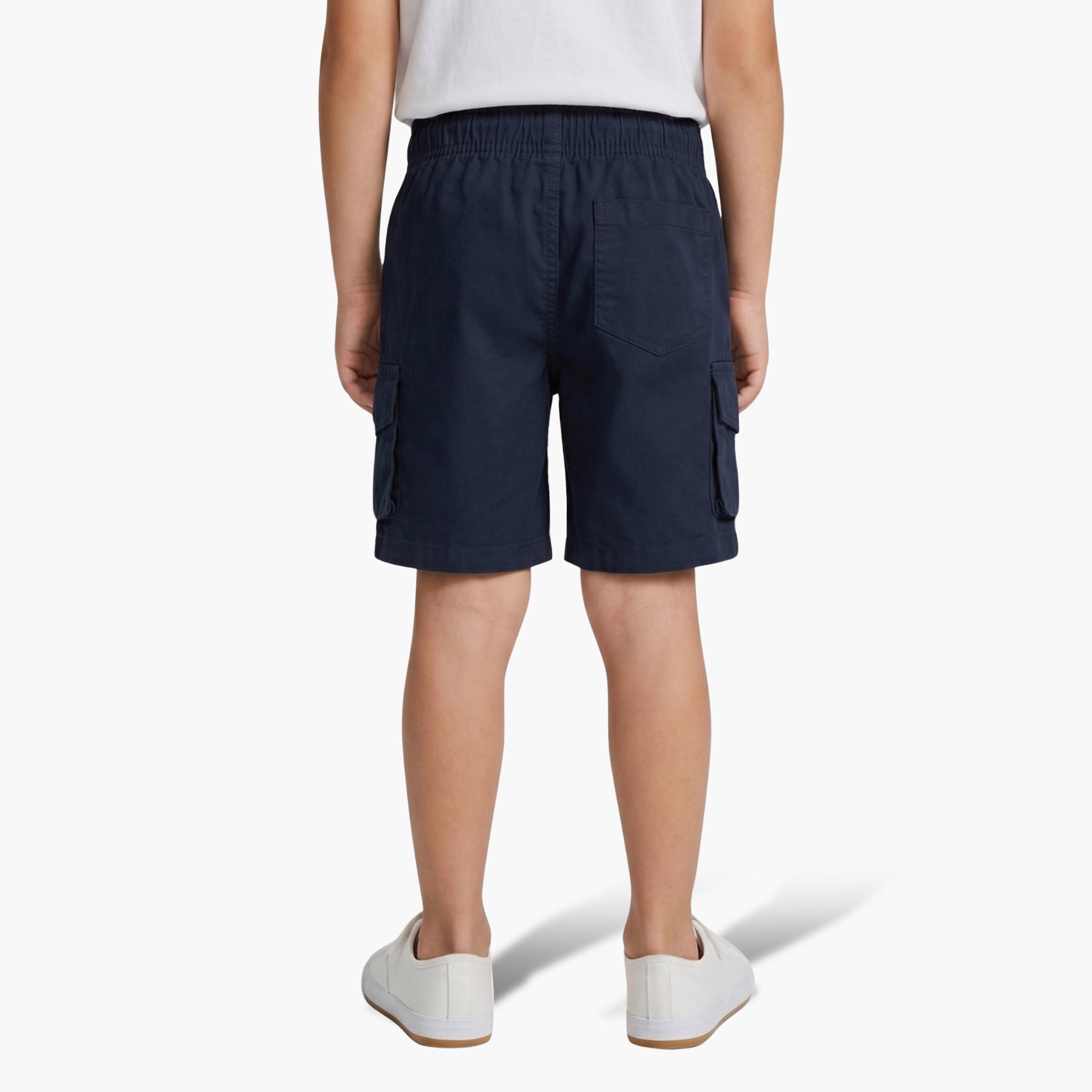 Babyqlo Solid Elasticated Drawstring Cargo Shorts-boys-clothing-bottoms-shorts-image-2