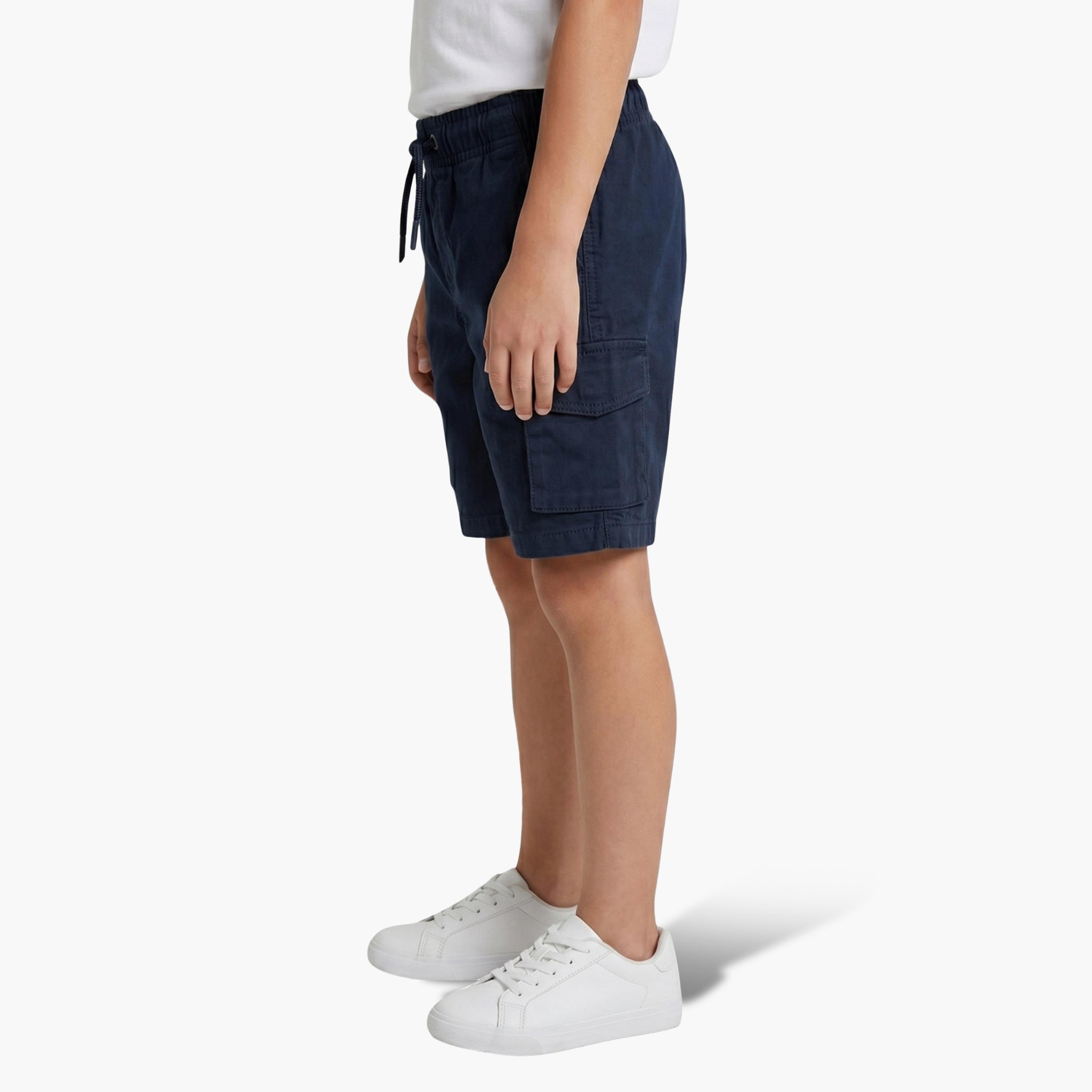 Babyqlo Solid Elasticated Drawstring Cargo Shorts-boys-clothing-bottoms-shorts-image-3