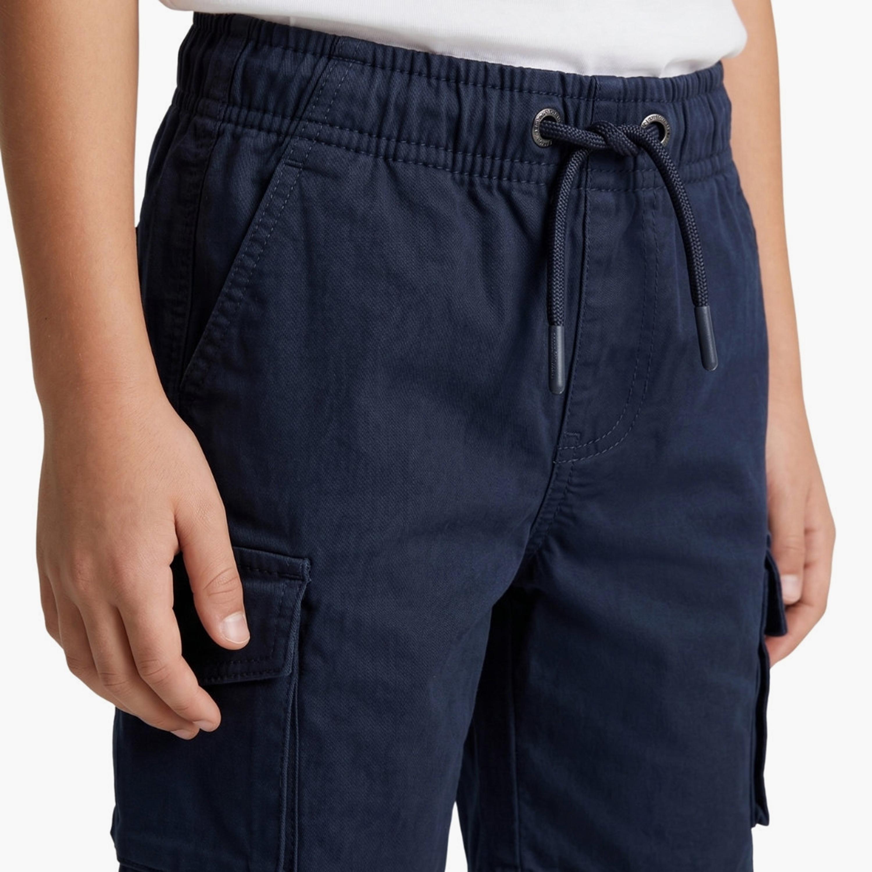 Babyqlo Solid Elasticated Drawstring Cargo Shorts-boys-clothing-bottoms-shorts-image-4