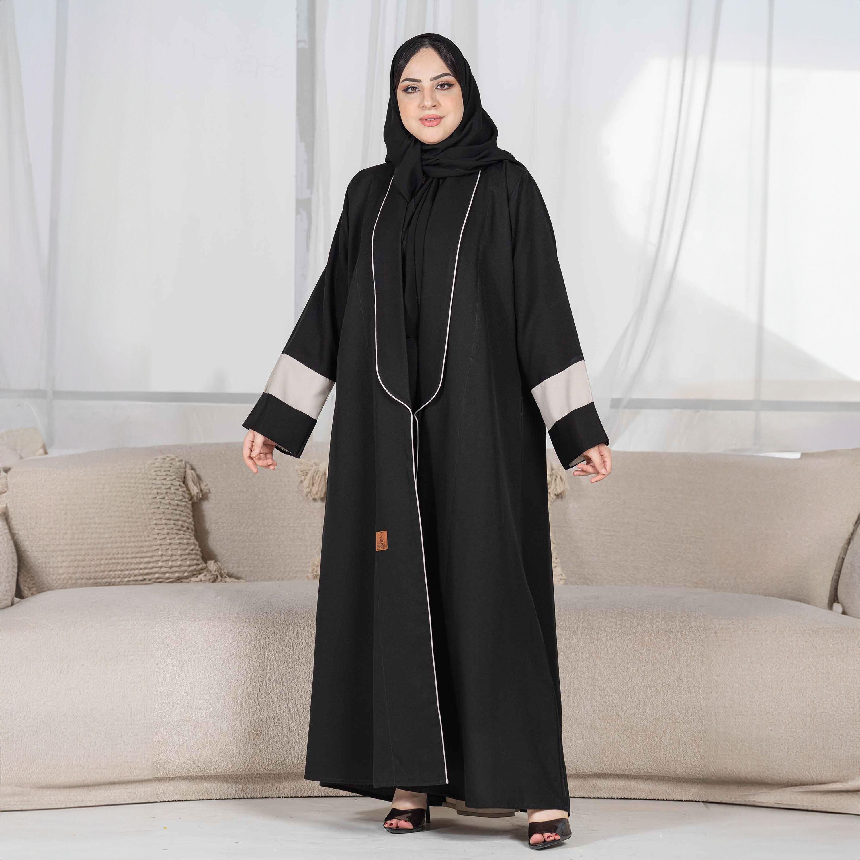 Zahiyh Piping Detail Abaya with Hijab-women-arabicclothing-abayas-image-1