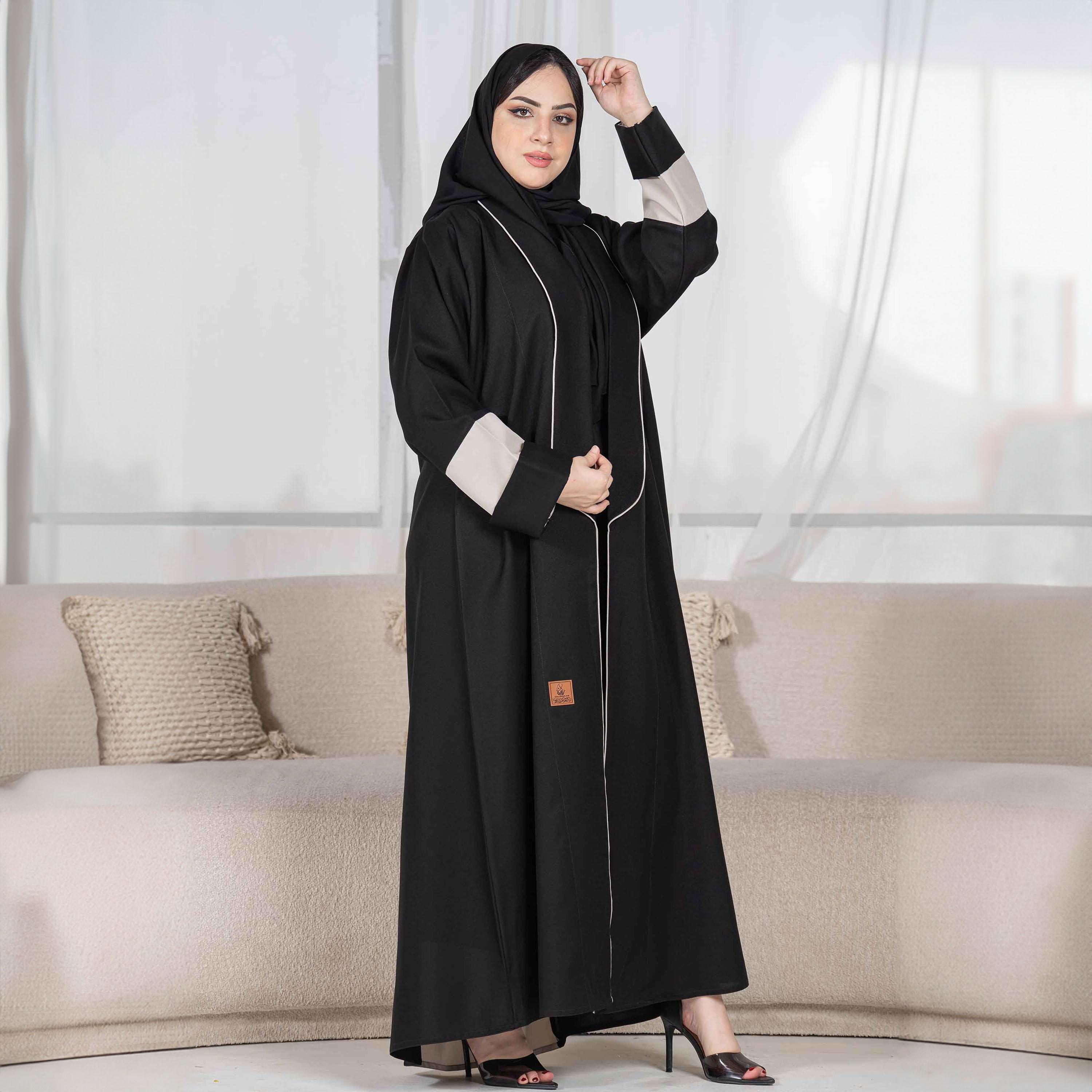 Zahiyh Piping Detail Abaya with Hijab-women-arabicclothing-abayas-image-2
