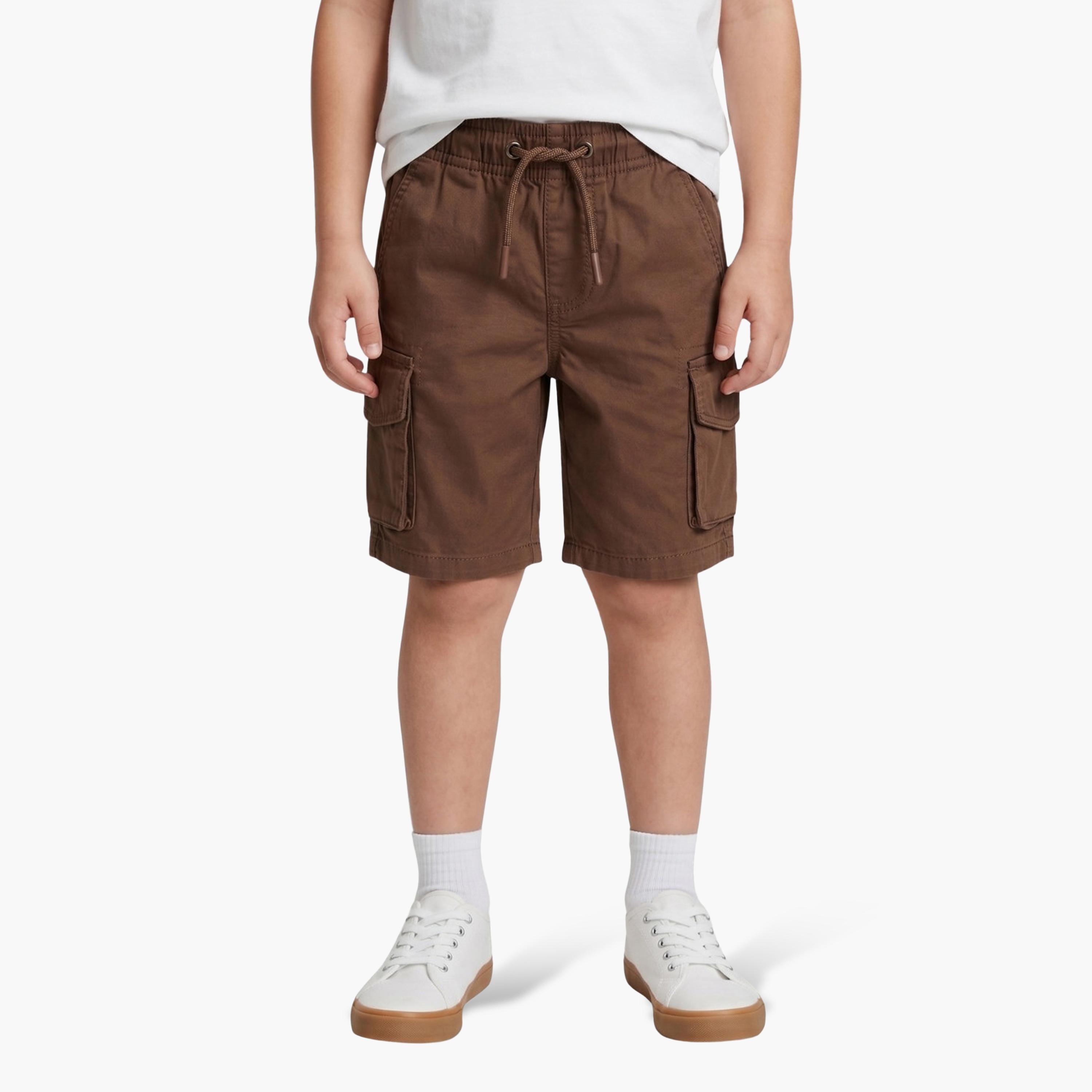 Babyqlo Solid Elasticated Drawstring Cargo Shorts-boys-clothing-bottoms-shorts-image-1