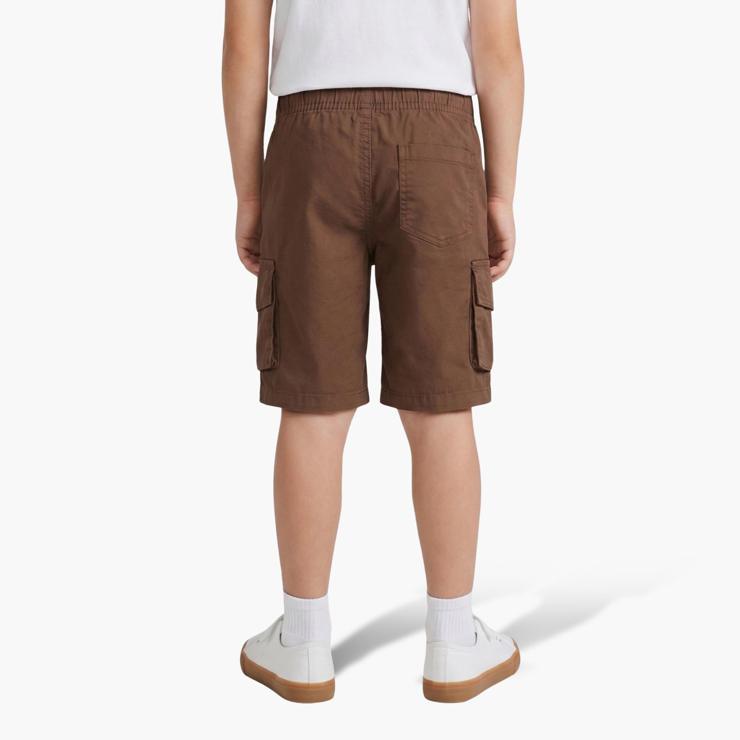 Babyqlo Solid Elasticated Drawstring Cargo Shorts-boys-clothing-bottoms-shorts-image-2