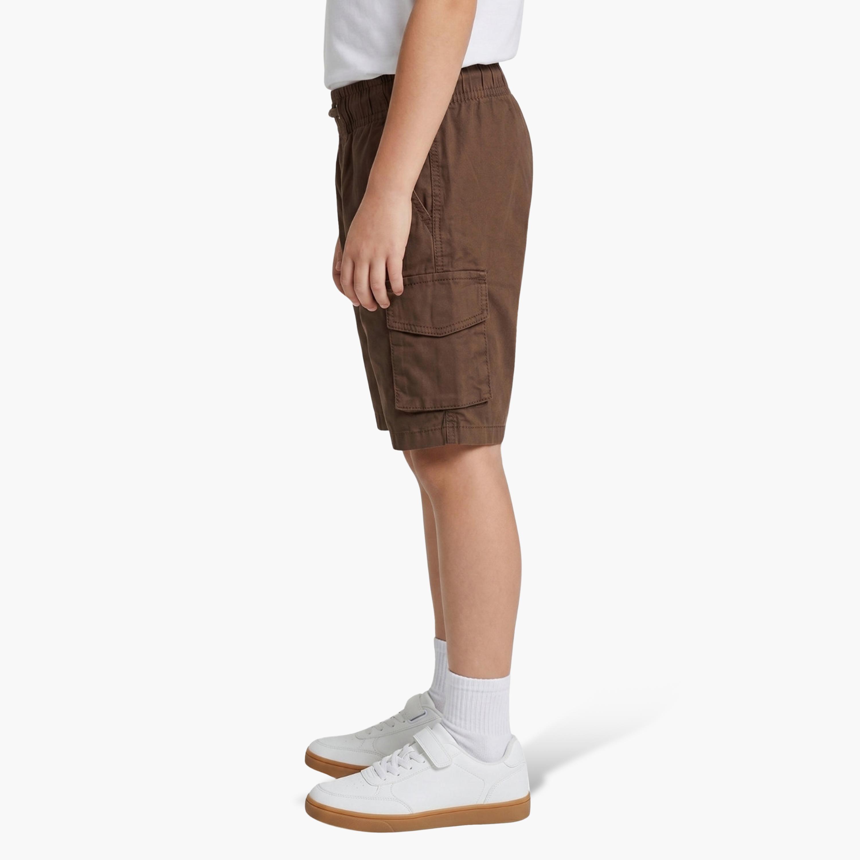 Babyqlo Solid Elasticated Drawstring Cargo Shorts-boys-clothing-bottoms-shorts-image-3