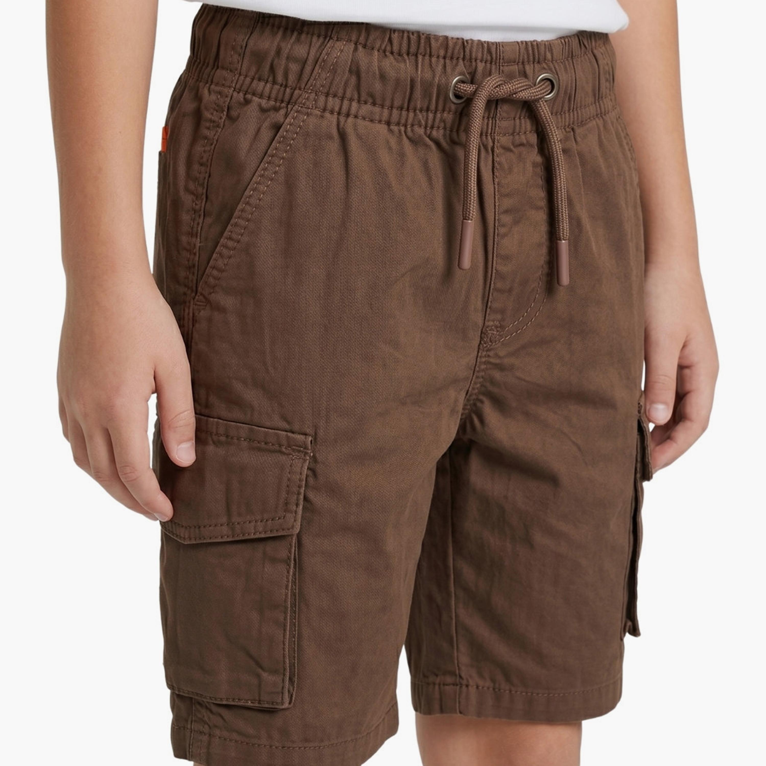 Babyqlo Solid Elasticated Drawstring Cargo Shorts-boys-clothing-bottoms-shorts-image-4