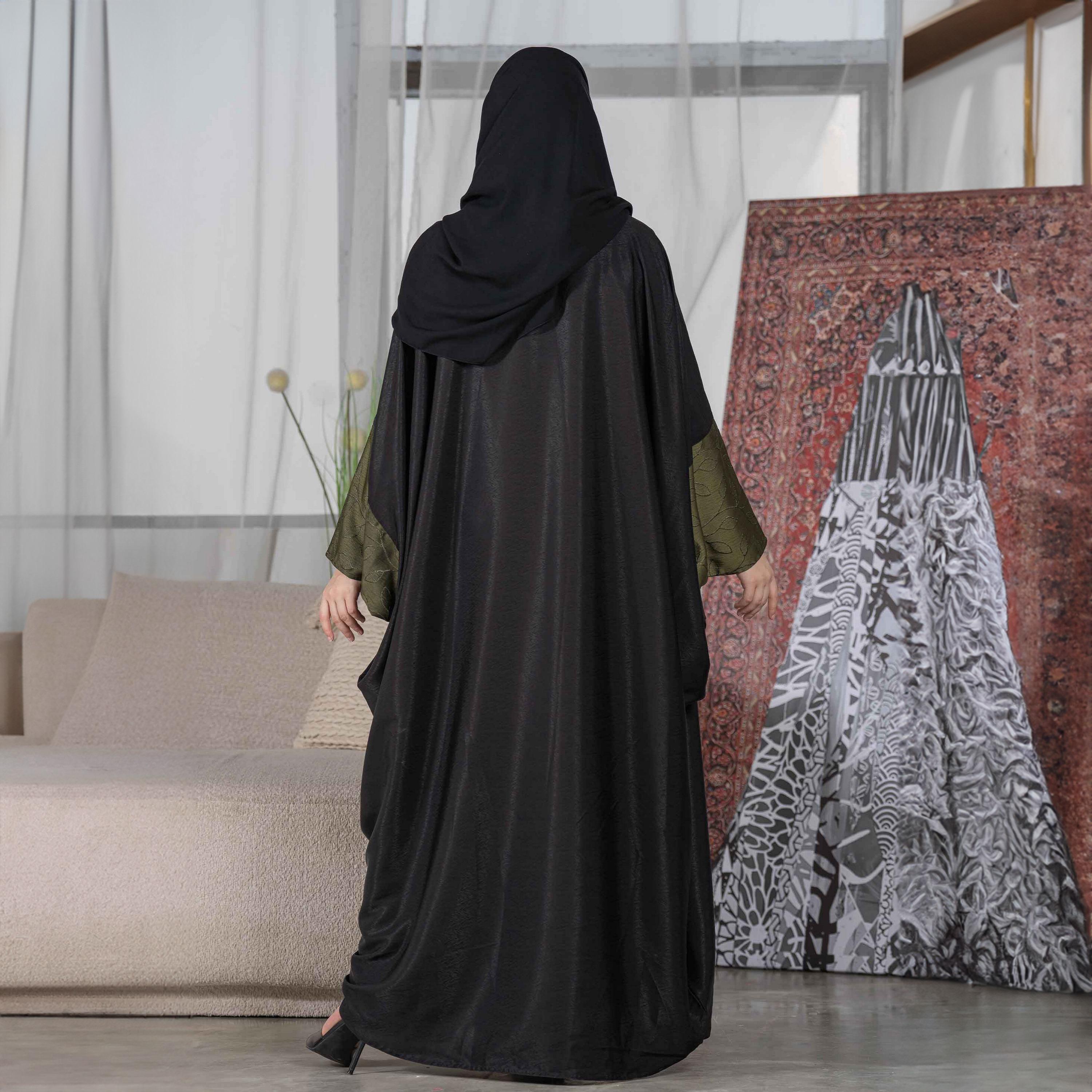 Zahiyh Embroidered Bisht Abaya with Hijab-women-arabicclothing-abayas-image-4