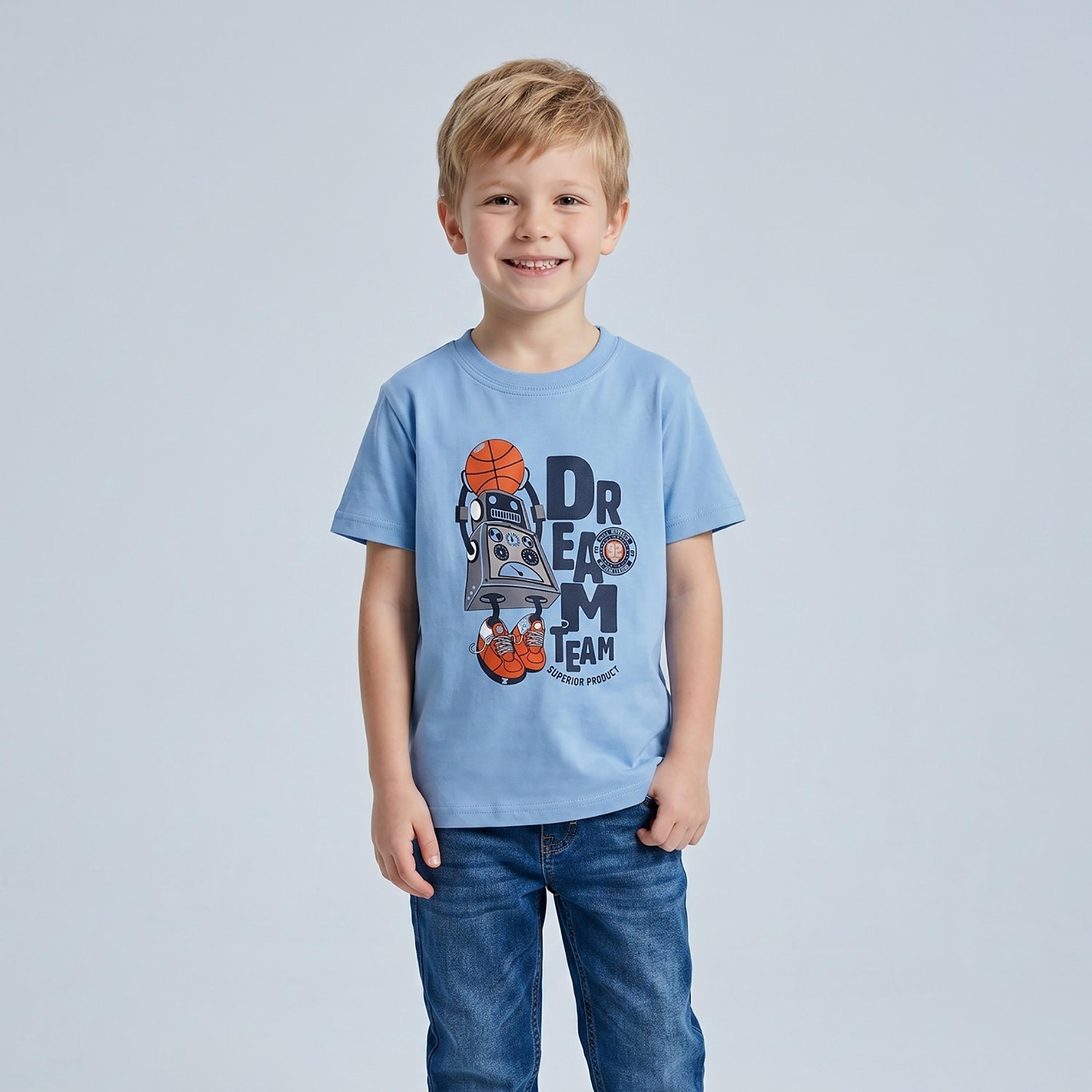 تيشيرت بقصة عادية وأكمام قصيرة من بيبيكلو-boys-clothing-tshirtsandpolos-image-1