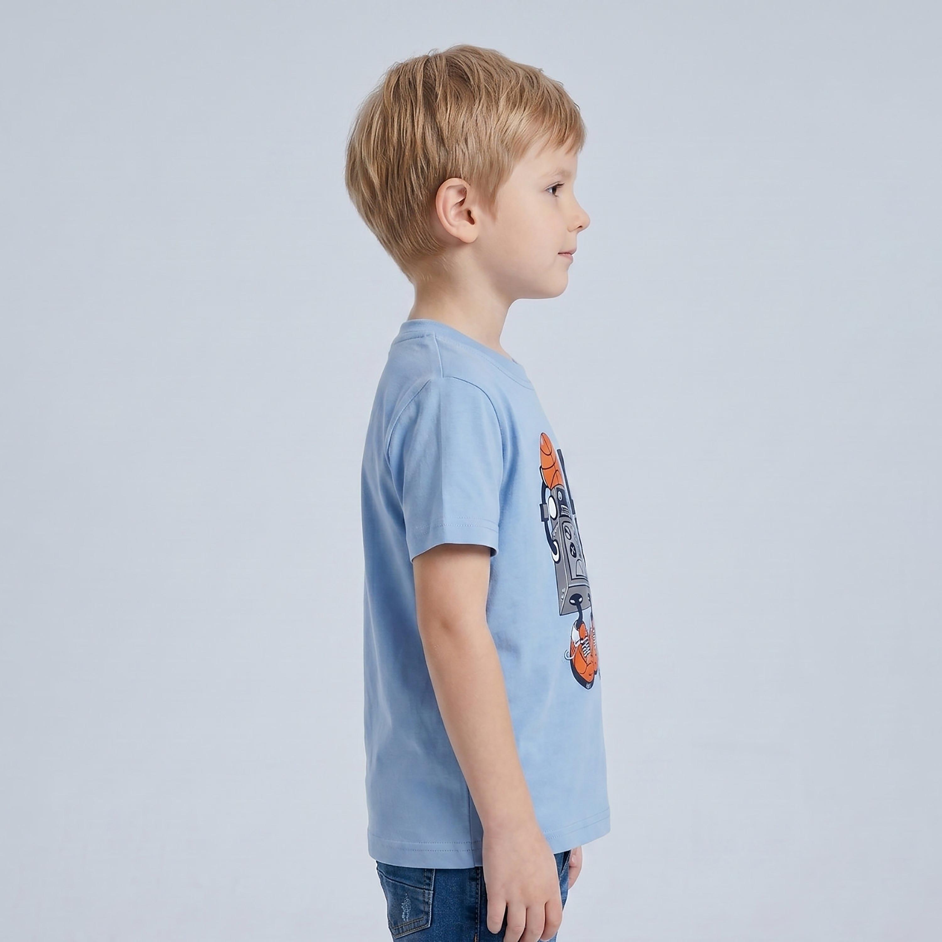 تيشيرت بقصة عادية وأكمام قصيرة من بيبيكلو-boys-clothing-tshirtsandpolos-image-2