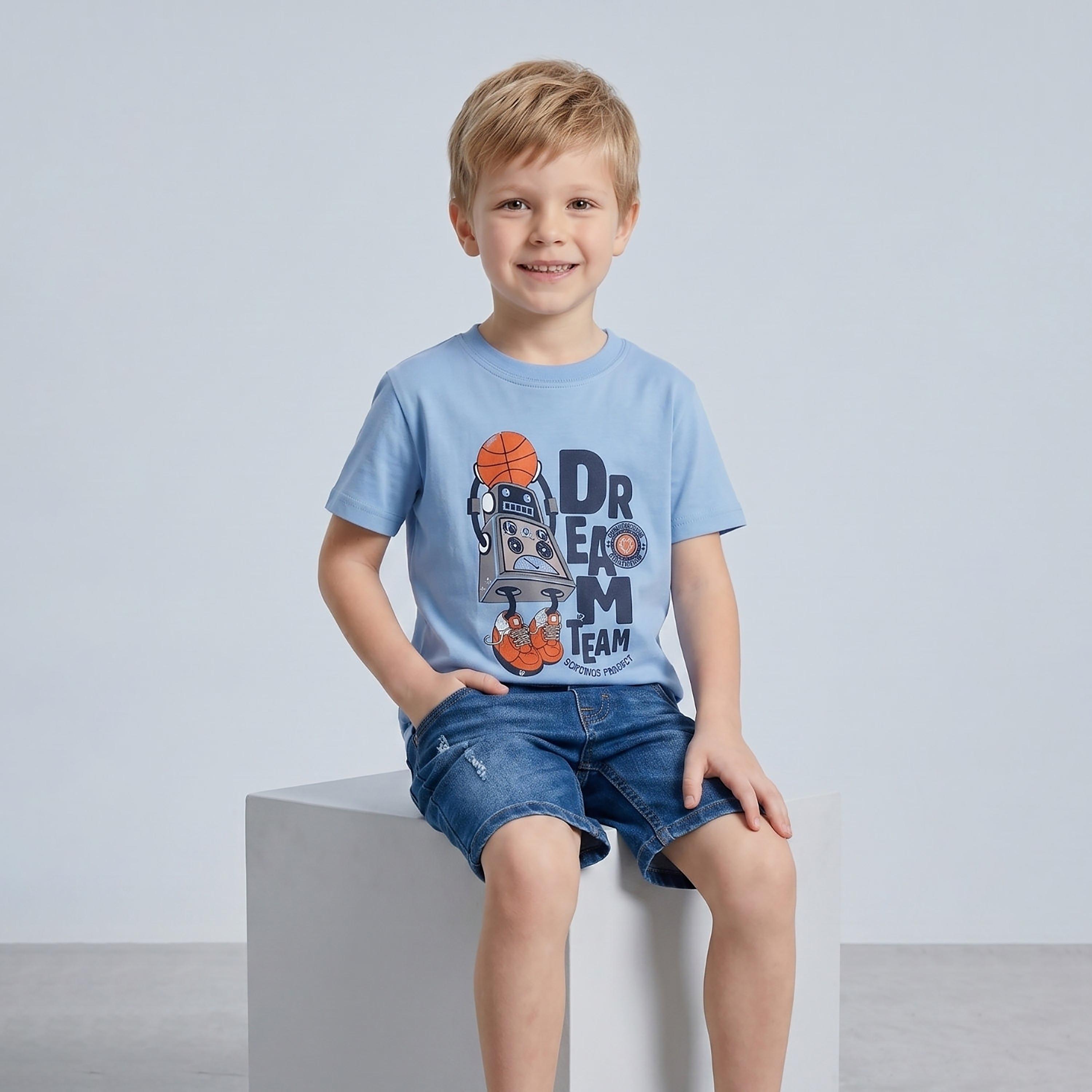 تيشيرت بقصة عادية وأكمام قصيرة من بيبيكلو-boys-clothing-tshirtsandpolos-image-4