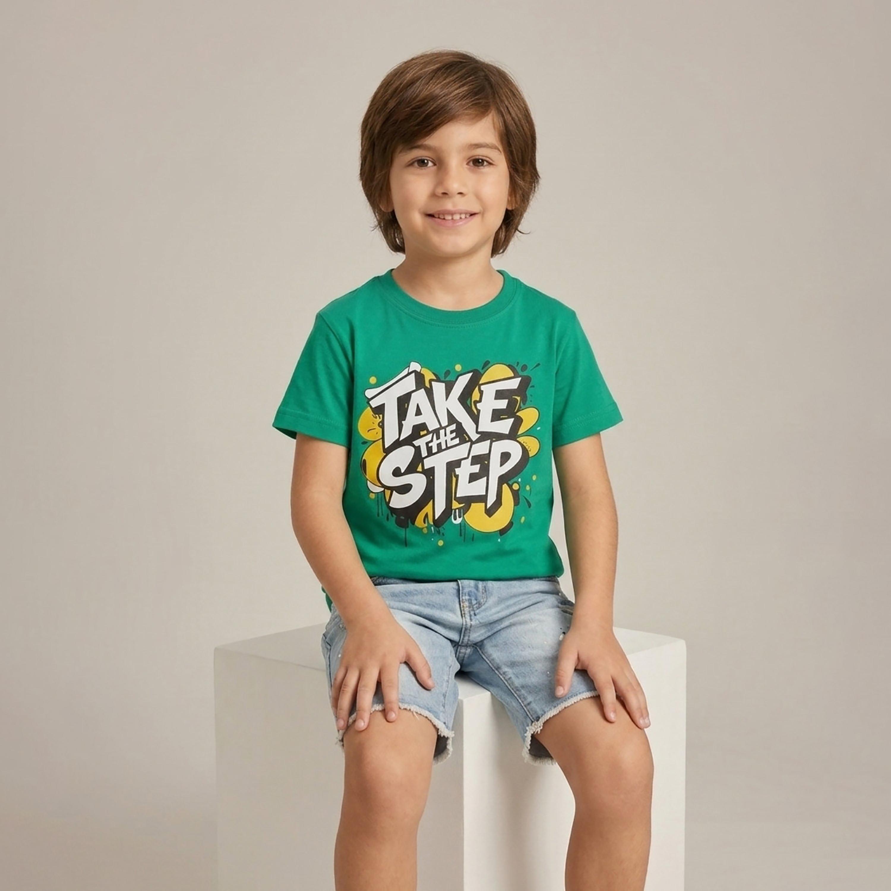تيشيرت بطبعة شعار وقصة عادية وأكمام قصيرة من بيبيكلو-boys-clothing-tshirtsandpolos-image-4