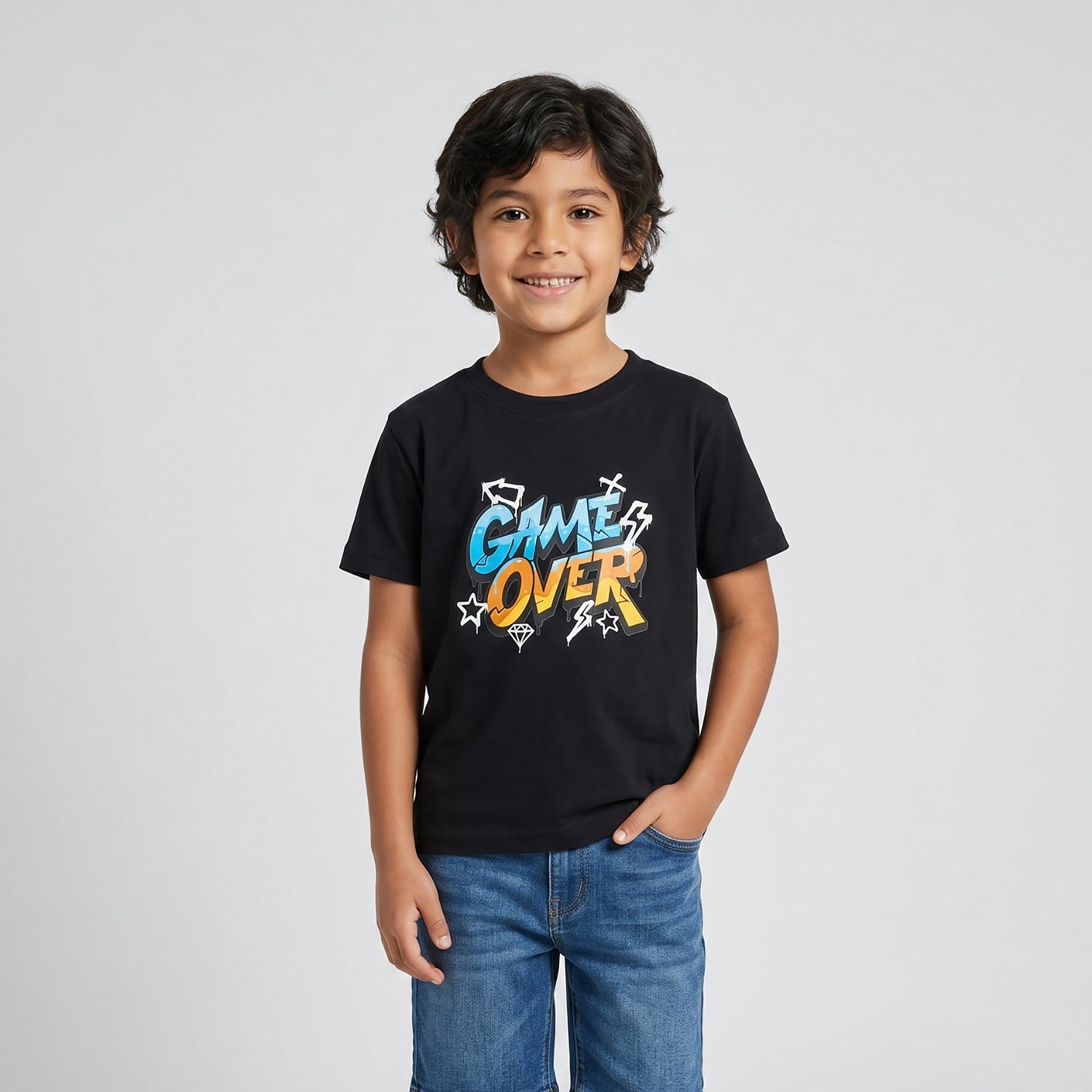 تيشيرت بطبعة شعار وقصة عادية وأكمام قصيرة من بيبيكلو-boys-clothing-tshirtsandpolos-image-1